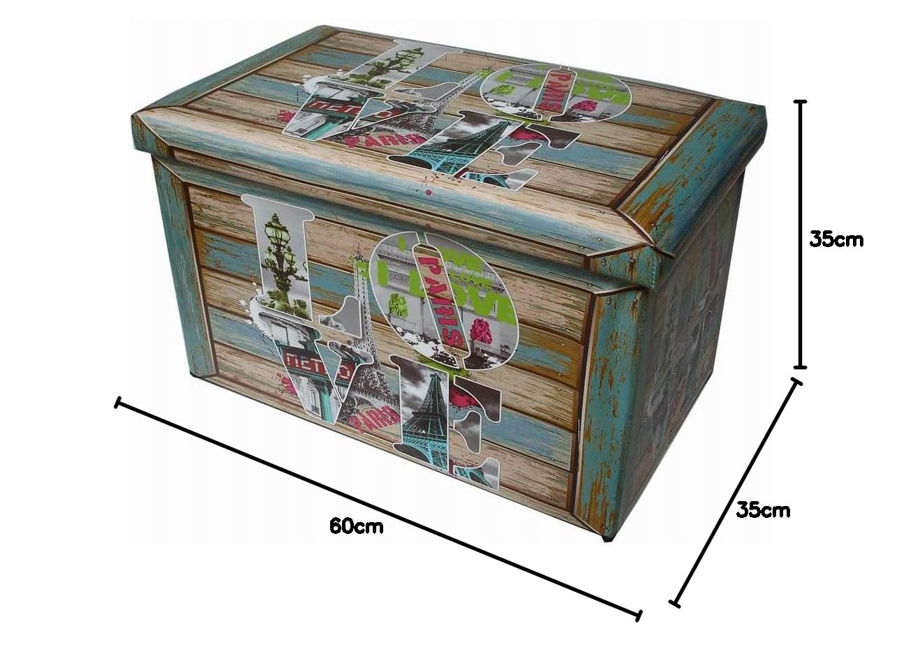 Biscottini Puf contenedor para niños y adultos 60 x 35 x 35 cm | Cajas de almacenamiento con tapa | Puf contenedor cuadrado con decoraciones