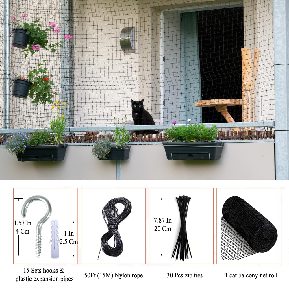 Red de malla para gatos de 10 x 26 pies, sin alambre de acero, red de seguridad anticaídas para gatos, pantalla de balcón para mascotas, red de catio, barrera de valla para gatos para