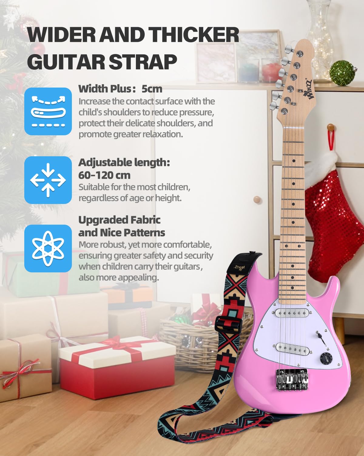 Winzz Kit de Guitare Électrique pour Enfants de 30 pouces, Guitare Électrique Mini Junior 1/4 pour Enfants, Ensemble Complet pour Débutants avec Amplificateur, Couleur Rose Brillant