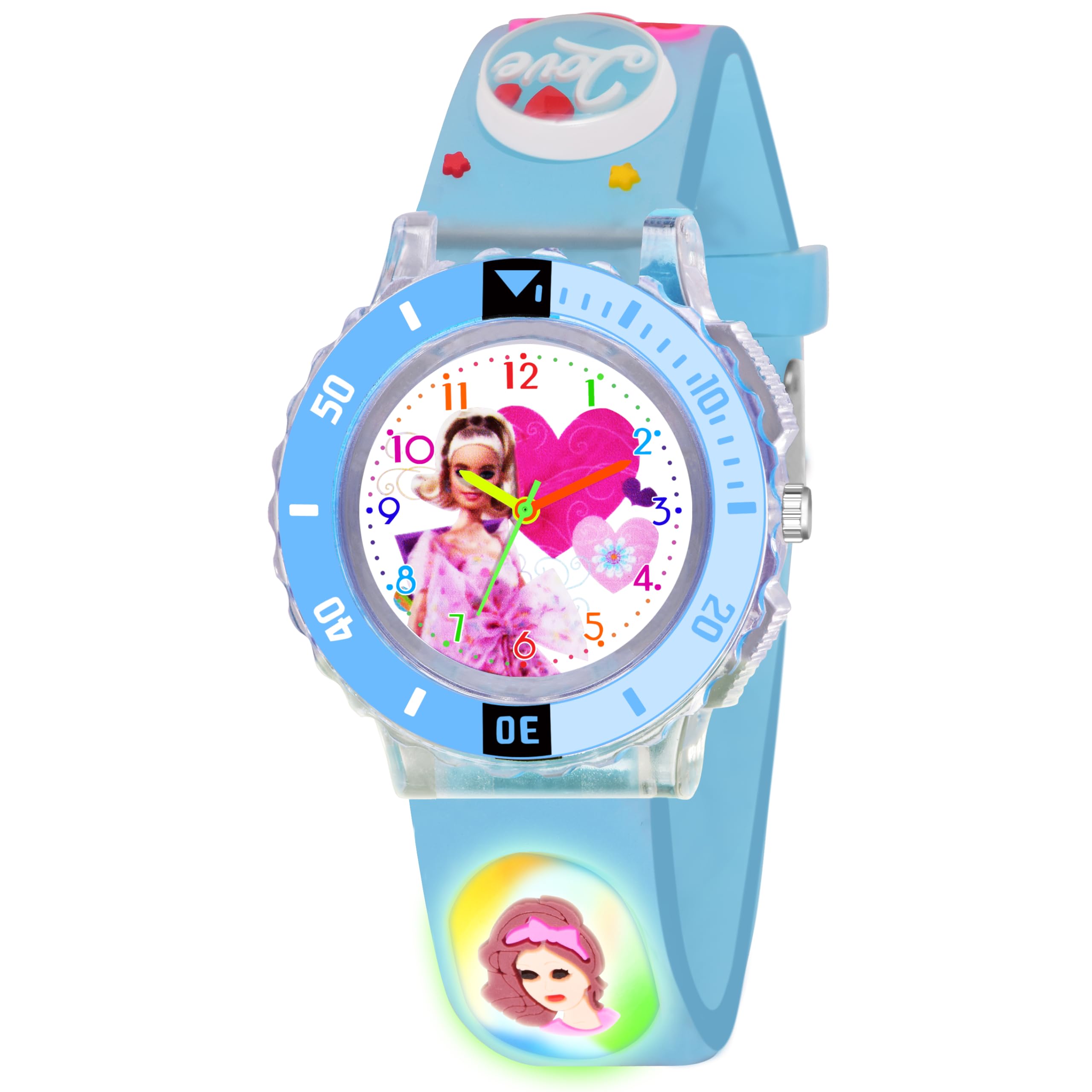 Shocknshop LED Kids Children Analog Cute Cartoon Multi Color Lights Watch for Girls -W334 (Sky Blue) (B0DFG6G1XW) Amazon Price History, Amazon Price Tracker