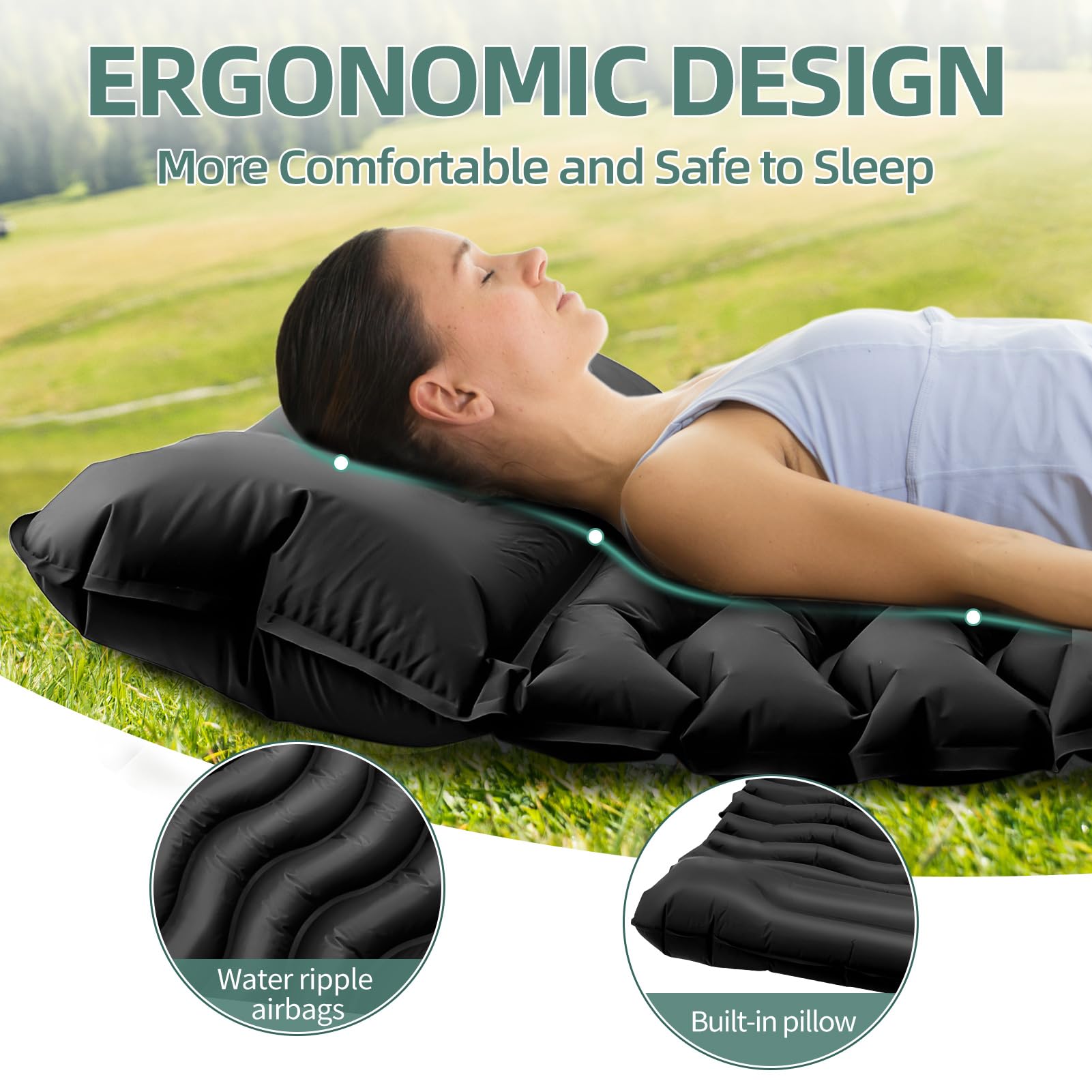 ZEMBSOYA Camping Sleeping Pad, Sleeping Mat with Pillow and Built-in Foot Pump, Inflatable Sleeping Pad for Camping, Hiking, Tents, Travel, Tent