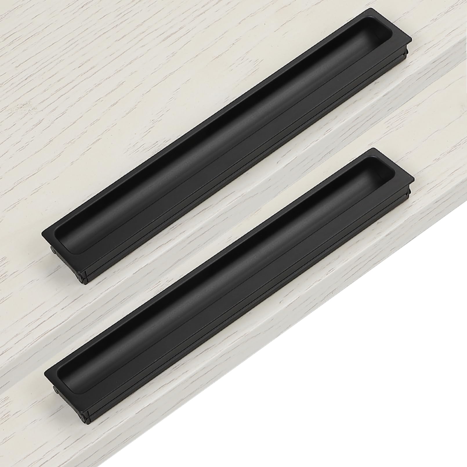 Zyfh8992 Black 2 Pcs Furniture Handles Invisible Recessed For Windows Cabinet Handles Aluminum Alloy Drawer Knob Hidden Flush Sliding Door Pull Concealed Door Levers Cupboard Knockers (Hole Pitch 160Mm,)