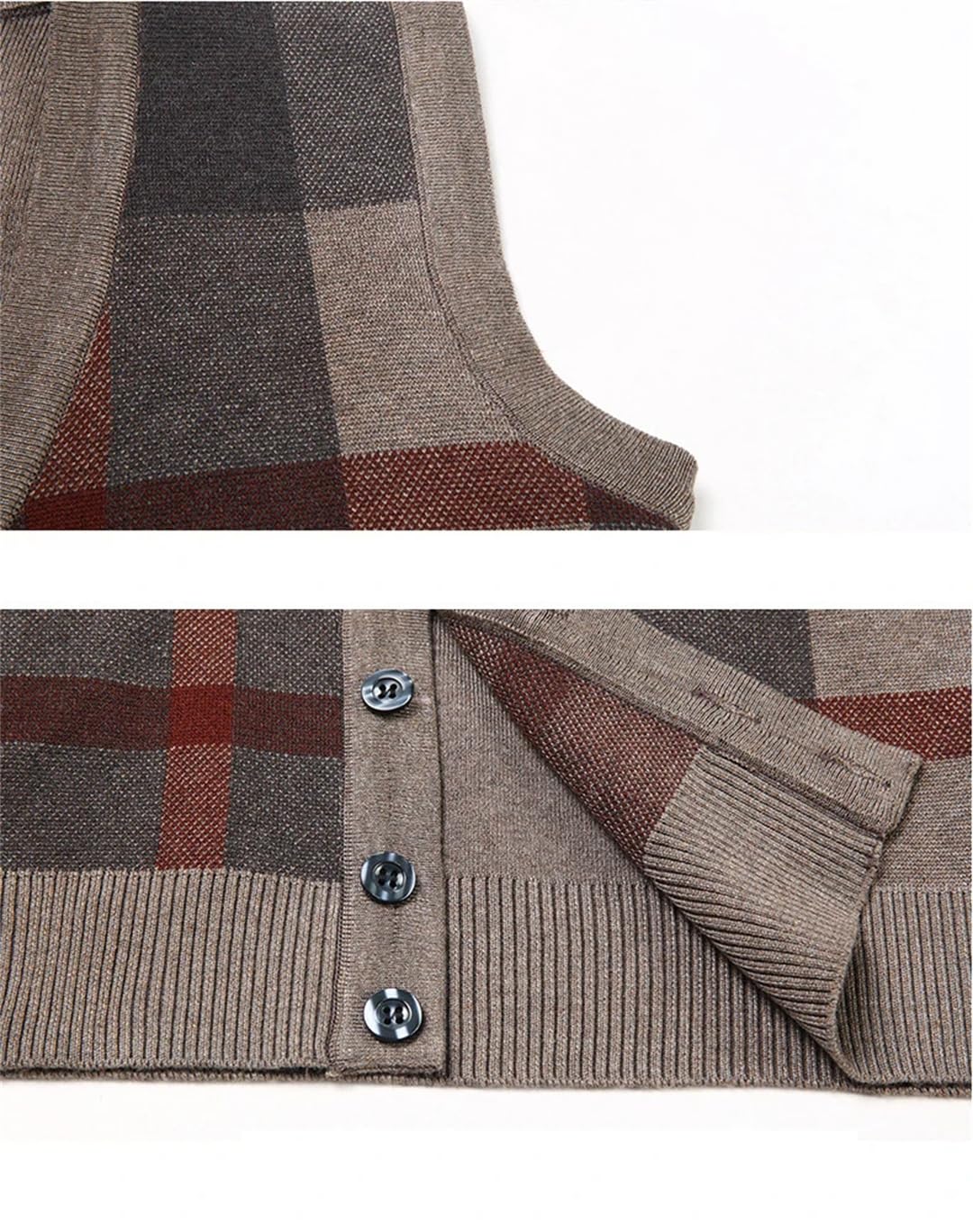 Chaleco de punto con estampado a cuadros para hombre, ajuste delgado, cárdigans