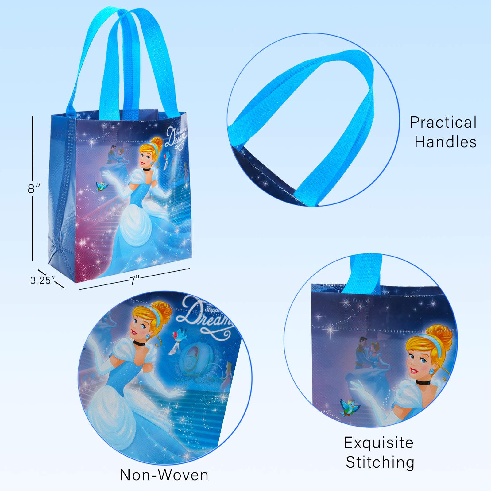 Set di sacchetti per bomboniere di Cenerentola, 12 confezioni da 8 "Cenerentola Goodie Bags per bambini Mini Totes riutilizzabili | Disney Compleanno Party Supplies, Cenerentola Goodie Borse per