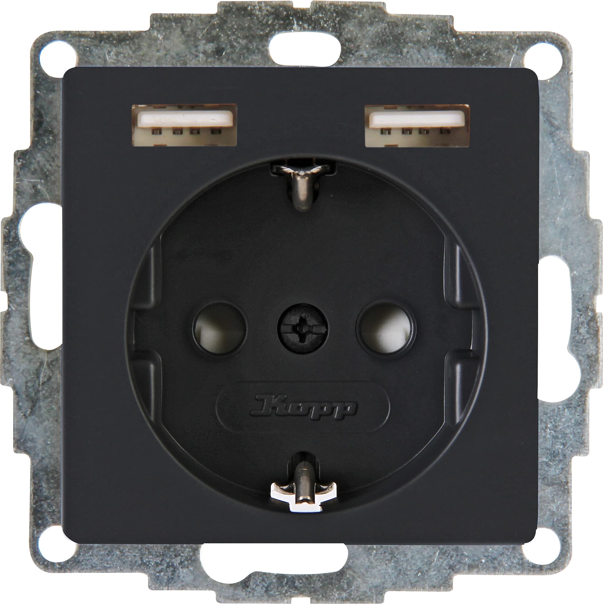 Kopp HK07 - Unterputz-Schutzkontakt-Steckdose mit 2 USB-Ladebuchsen, Farbe: anthrazit, 296215003