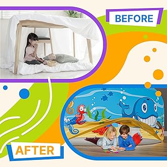 Skywin Air Tent for Kids (77” x 50”) Builds in 30 Sec, Toddler Tents Indoor for Imaginative Play, Spacious Kids Forts Indoor Playhouse for Boys & Girls Ages 3-14 (Fan Not Incl) (Deep See Fun)