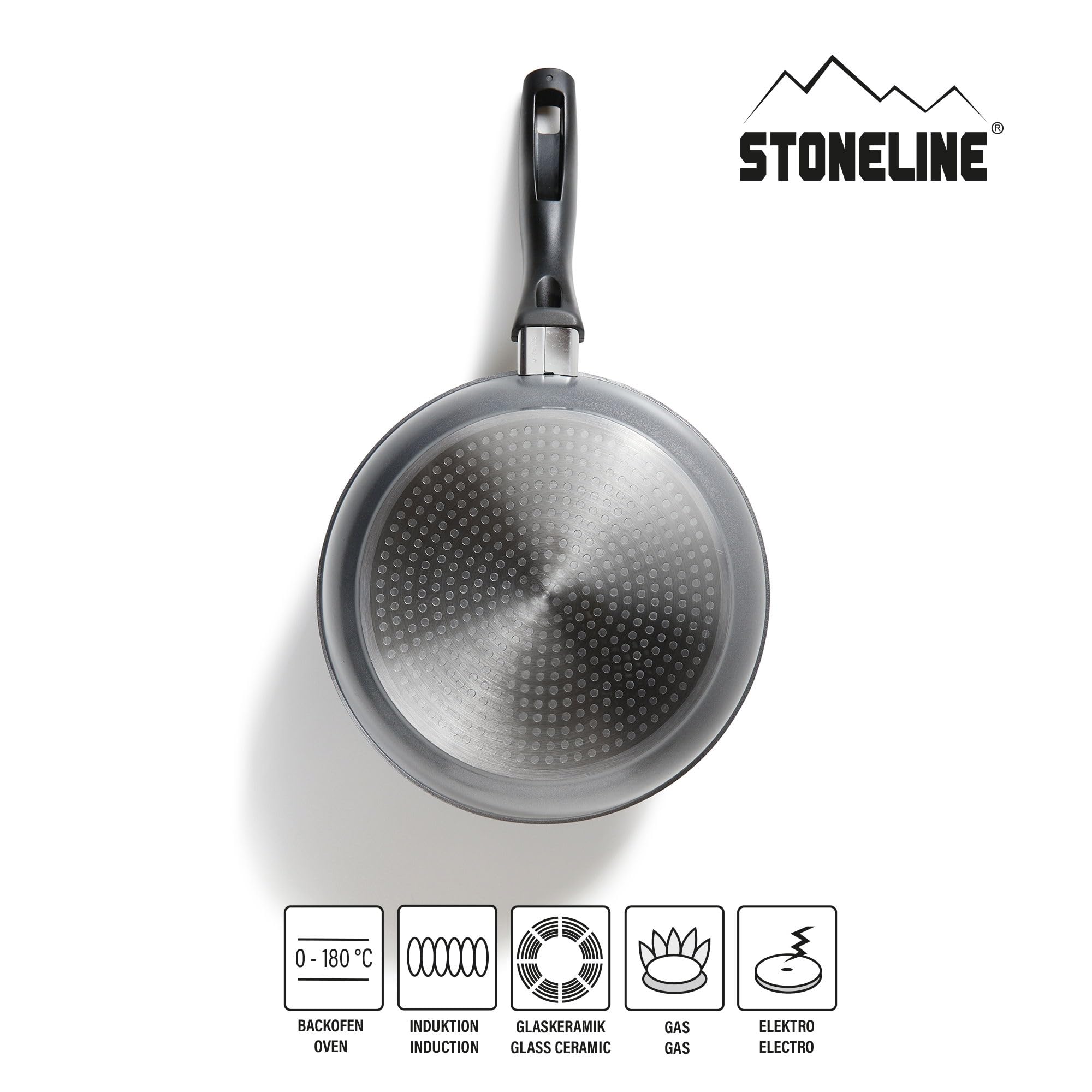 STONELINE Topfset Induktion, 8-teiliges Topfset mit Deckel, Kochtopf Set beschichtet mit echten Steinpartikeln, Aluguss Töpfe und Pfannen geeignet für alle Herdarten