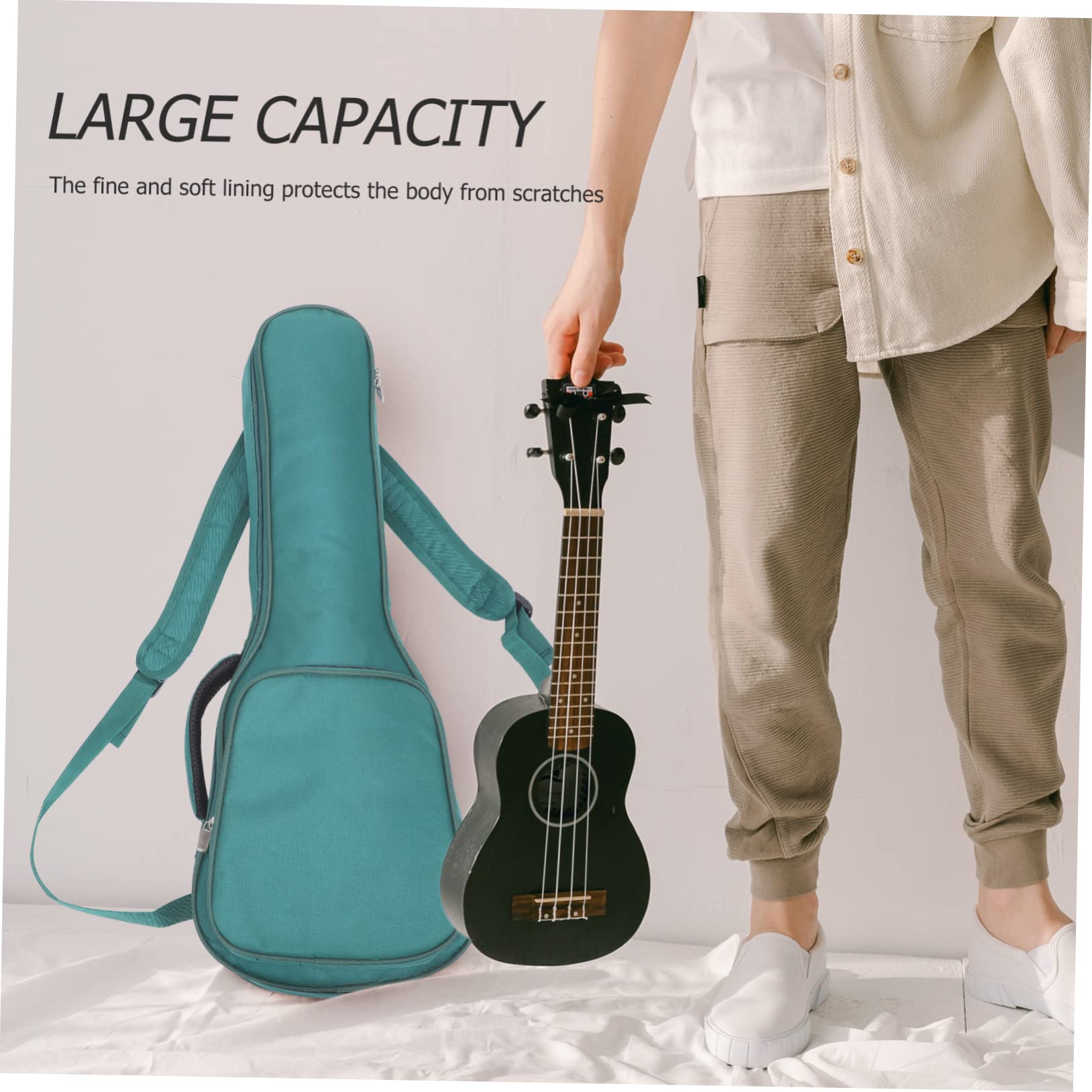 ibasenice Gepolsterte Ukulele Tasche aus Oxford Stoff mit Großer Kapazität und Tragbarem Design Grüne Ukulelen Schultertasche für 26-27 Zoll Sopran Ukulelen