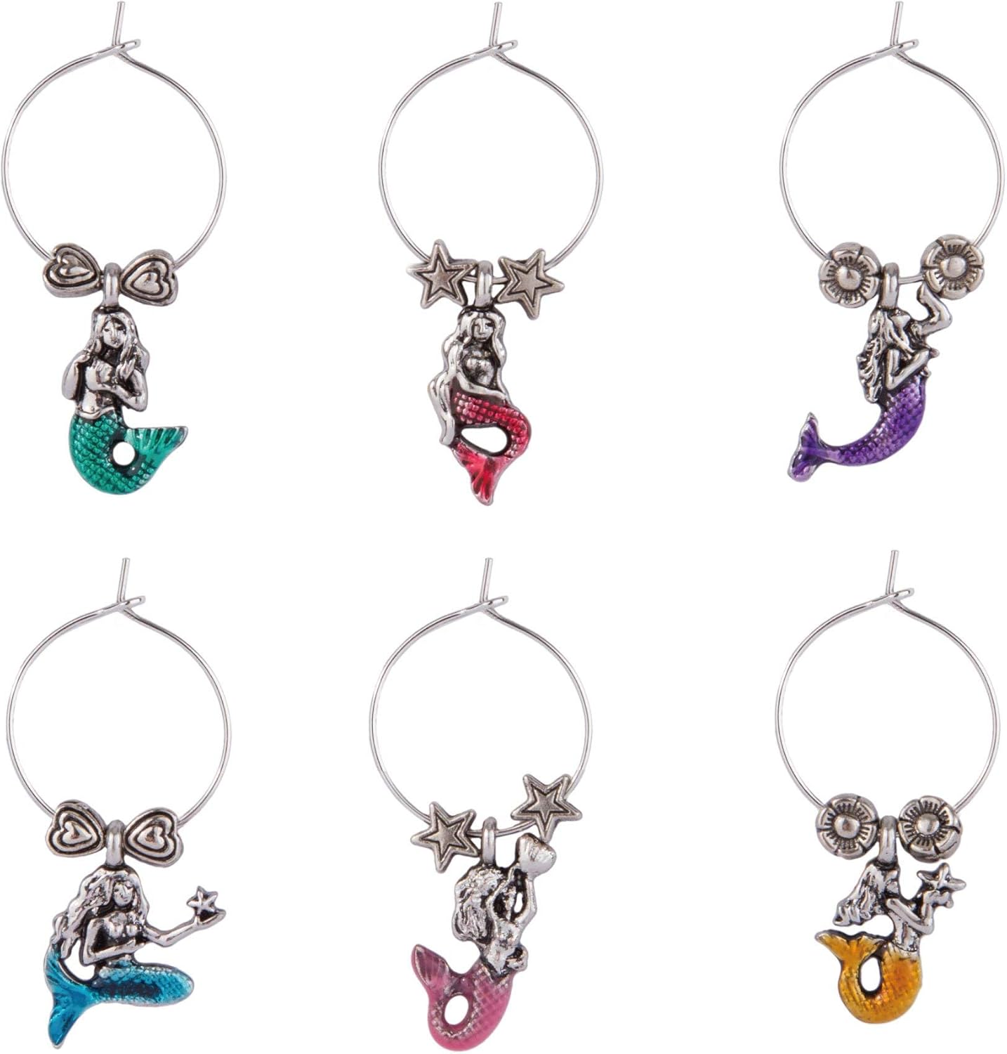 UP UPware Sea Turtles Wine Charms, Zinc Alloy Wine Glass Tags for Stem Glasses, Drink Markers Identifiers for Parties, Tastings, and Entertaining, Multicolor, Set of 6