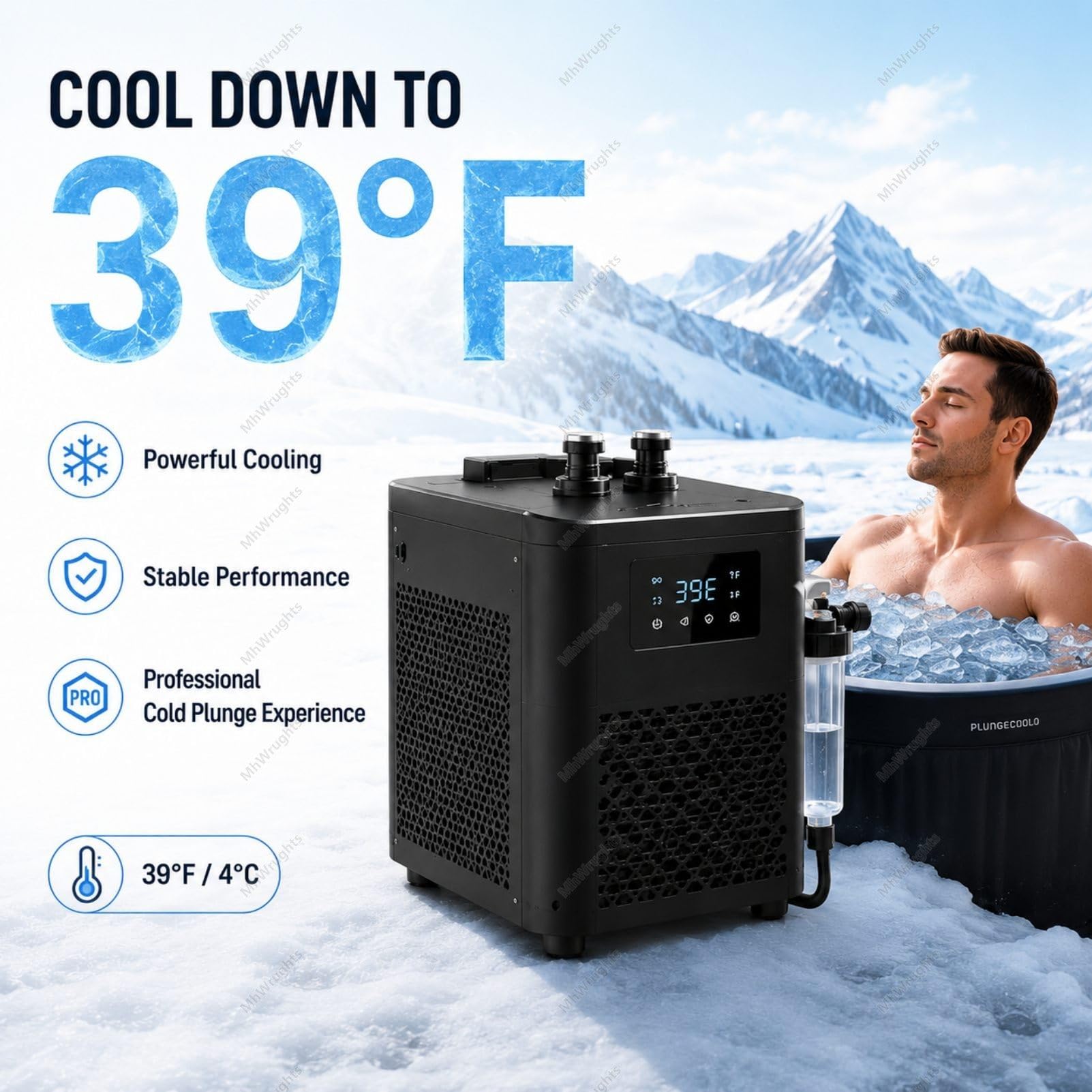Cold Plunge Ice Bath - Sistema de refrigeración de agua para baño de hielo, control remoto y táctil, bombas dobles para bañera de hielo de hasta 300 L, solución de refrigeración eficiente para la