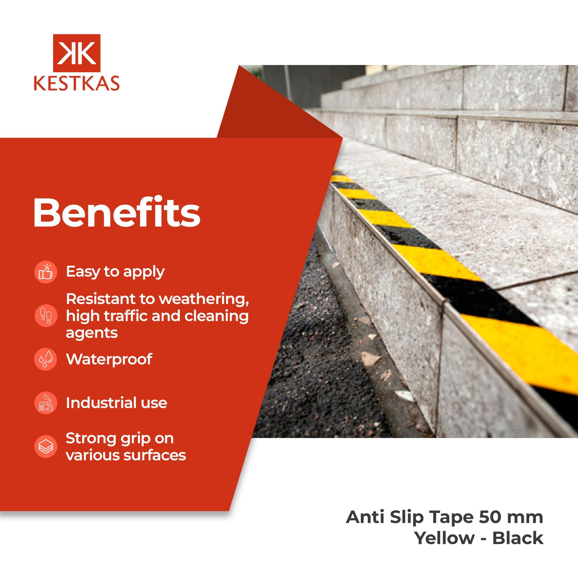 KESTKAS Anti Slip Tape 2Inch x 33Ft - Safety Tape - Non Slip Tape - Anti-Slip Adhesive Tape - Anti Slip Strips for Decking - Anti Slip Stair Treads - Indoor | Outdoor
