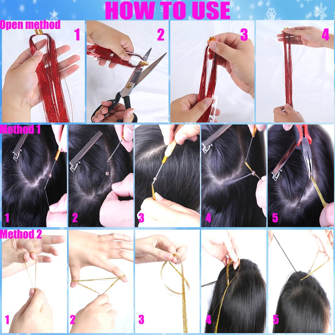 Hair Tinsel Kit with Tools 4000 Strands Tinsel Hair Extensions 20 Colors image 5