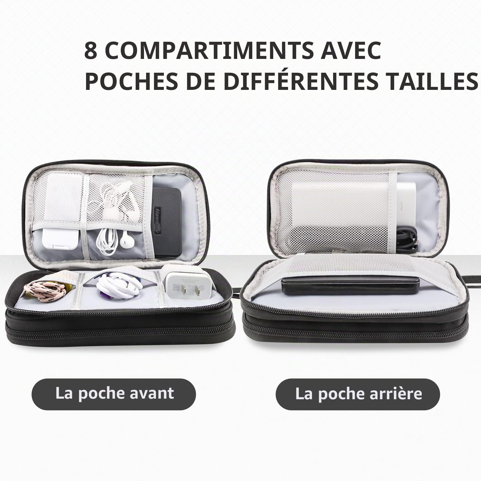 Teskyer Sac de Rangement Câble Étanche Antichoc 2 Couche Noir