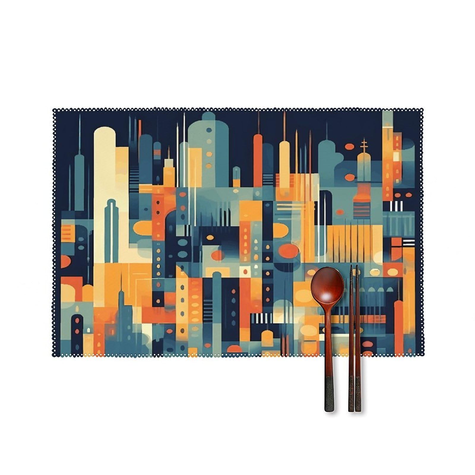 Fekiloot Style Geometric Shapes Pattern Placemats Set Of 6,Table Mat