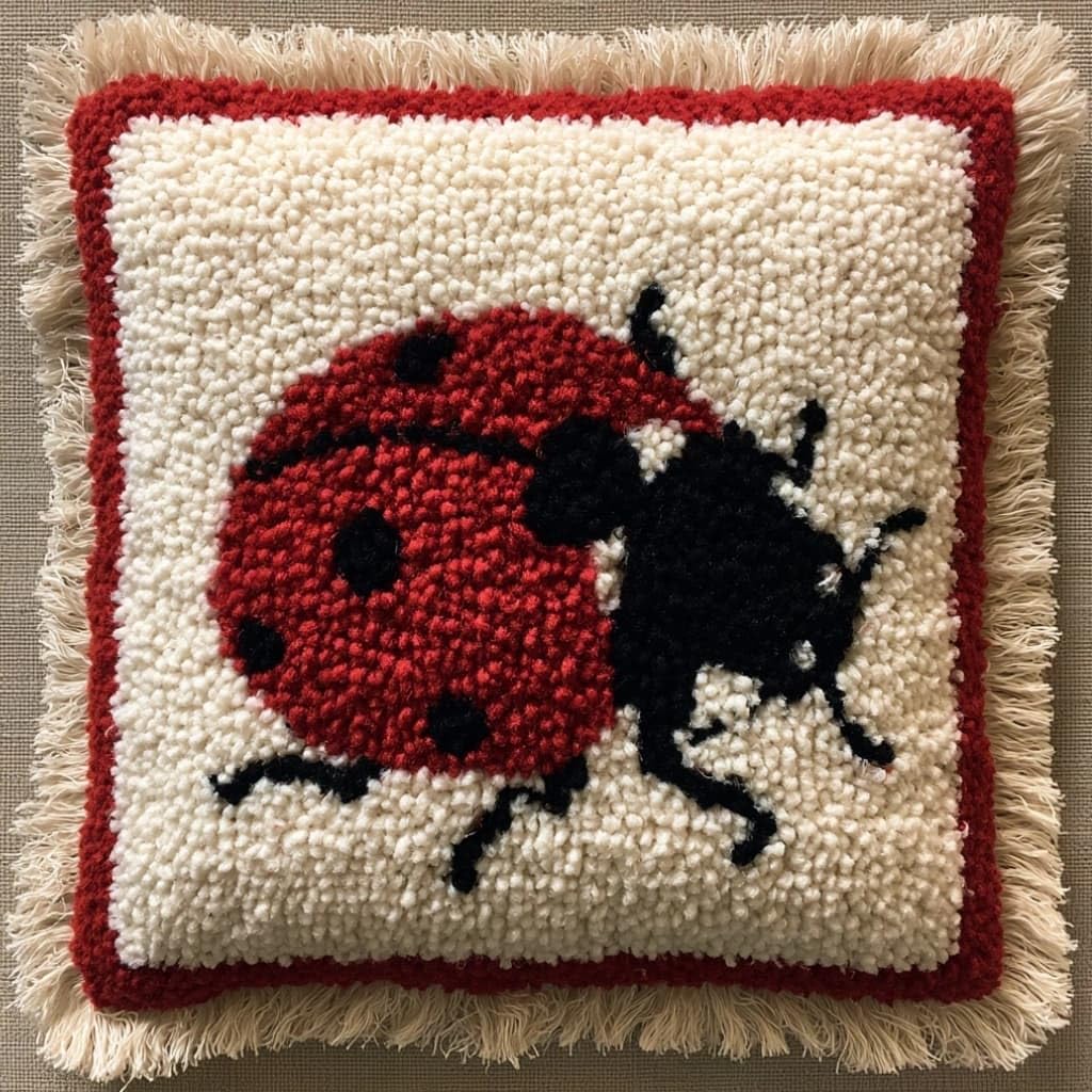 Taxpy DIY Latch Hook Pillow Kit,Ladybug 43 X 43 Cm