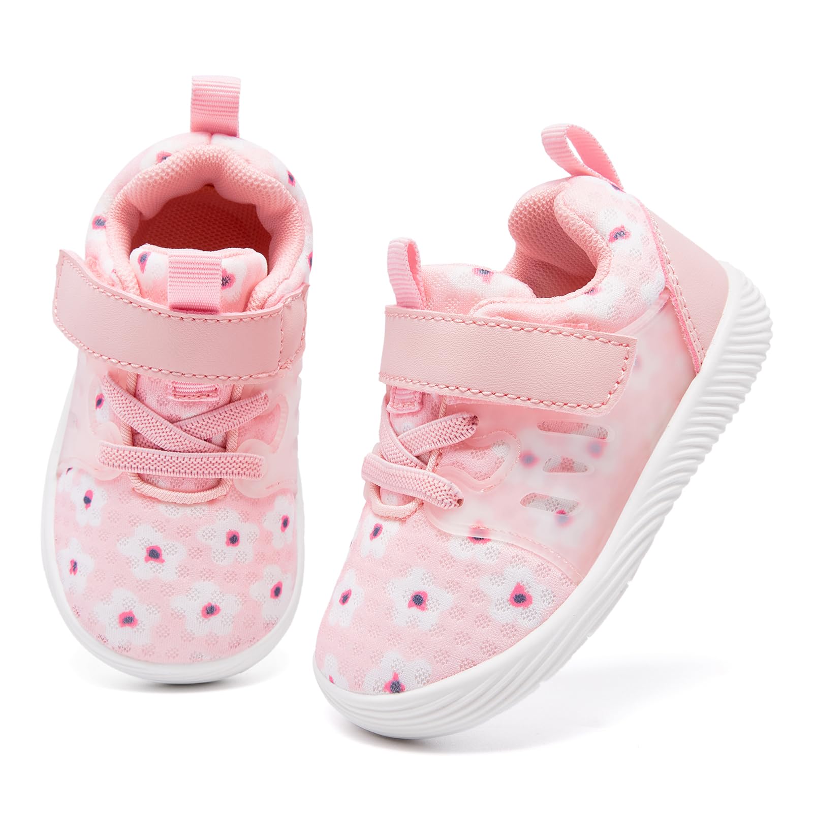 MORENDL Toddler Sneakers Baby Boys & Girls Barefoot Shoes Lightweight Breathable Walking Running Tennis Athletic Sport Shoes Pink 12-15 Months