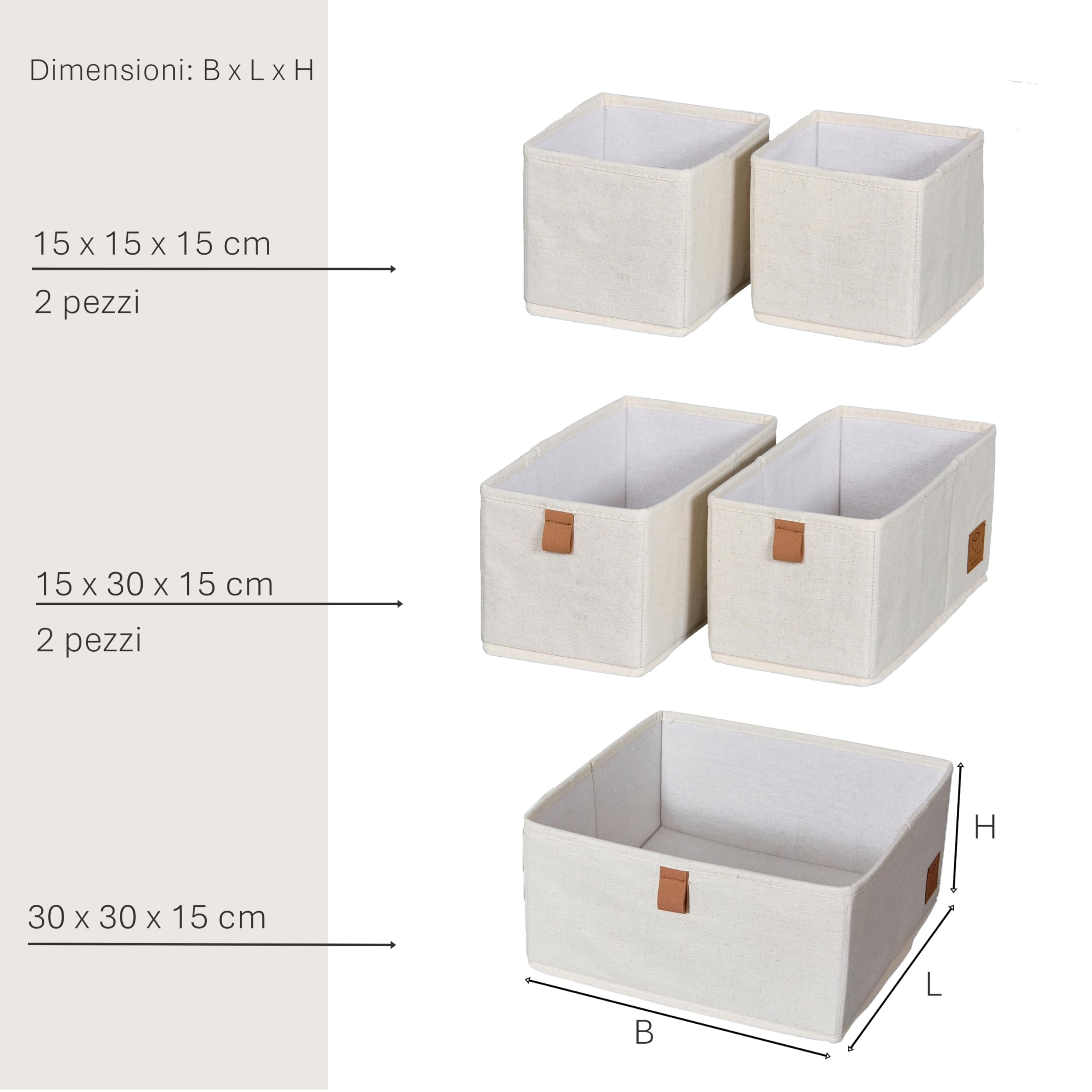 LOVE IT STORE IT Premium Set di 5 Organizer per Cassetti in Tessuto Lino-Cotone - Contenitori Pieghevoli e Rinforzati per Armadi - Beige