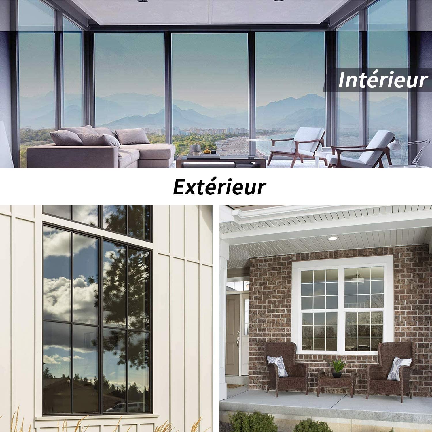 Pellicola Specchio Riflettente per Vetri Finestre Autoadesiva Anti-UV e Controllo del Calore Pellicola Privacy Monodirezionale Adatto per Ufficio Casa (90 * 200cm, Nero-Argento)