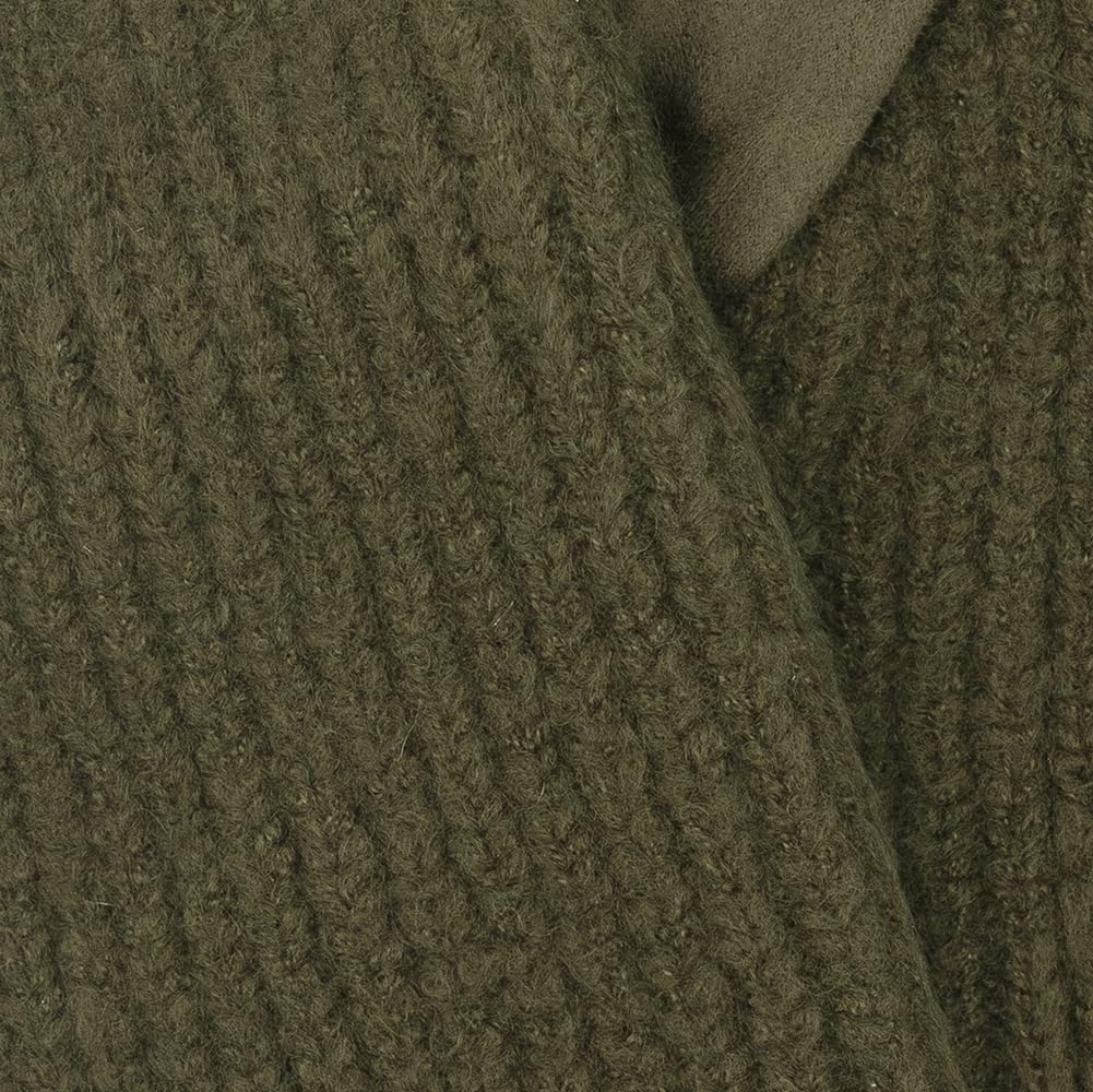 2-in-1 Faux Suede Gloves with Ribbed Knit Wrist Warmers, Olive Green