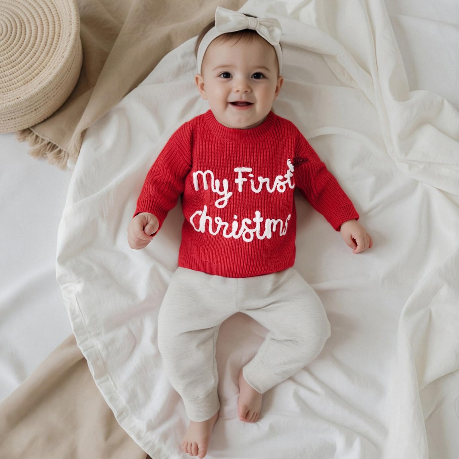 Suéter de Navidad para bebé, niño y niña, con letras bordadas, ropa de punto, ropa de otoño e invierno