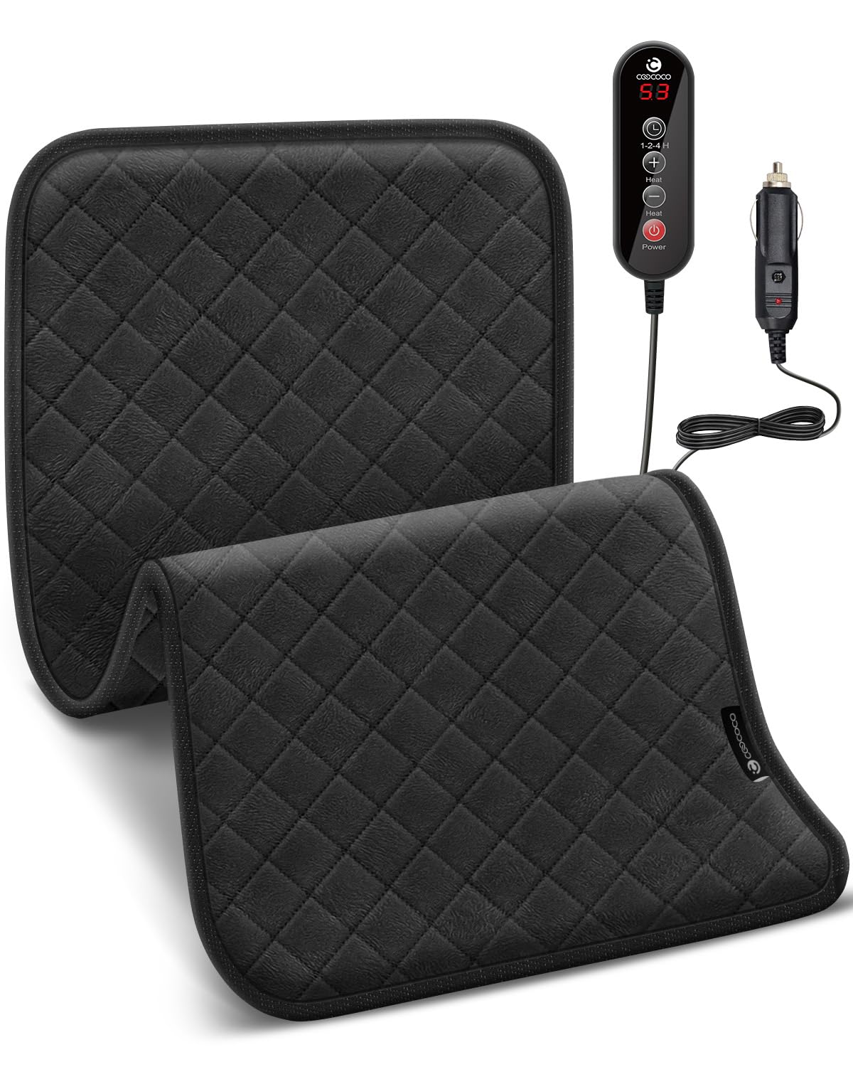 12V/24V Car Heated Blanket for Back, CooCoCo 12" x 24" Car Electric Blanket with 5 Heat Setting, Auto-Off, Heated Blanket for Travel