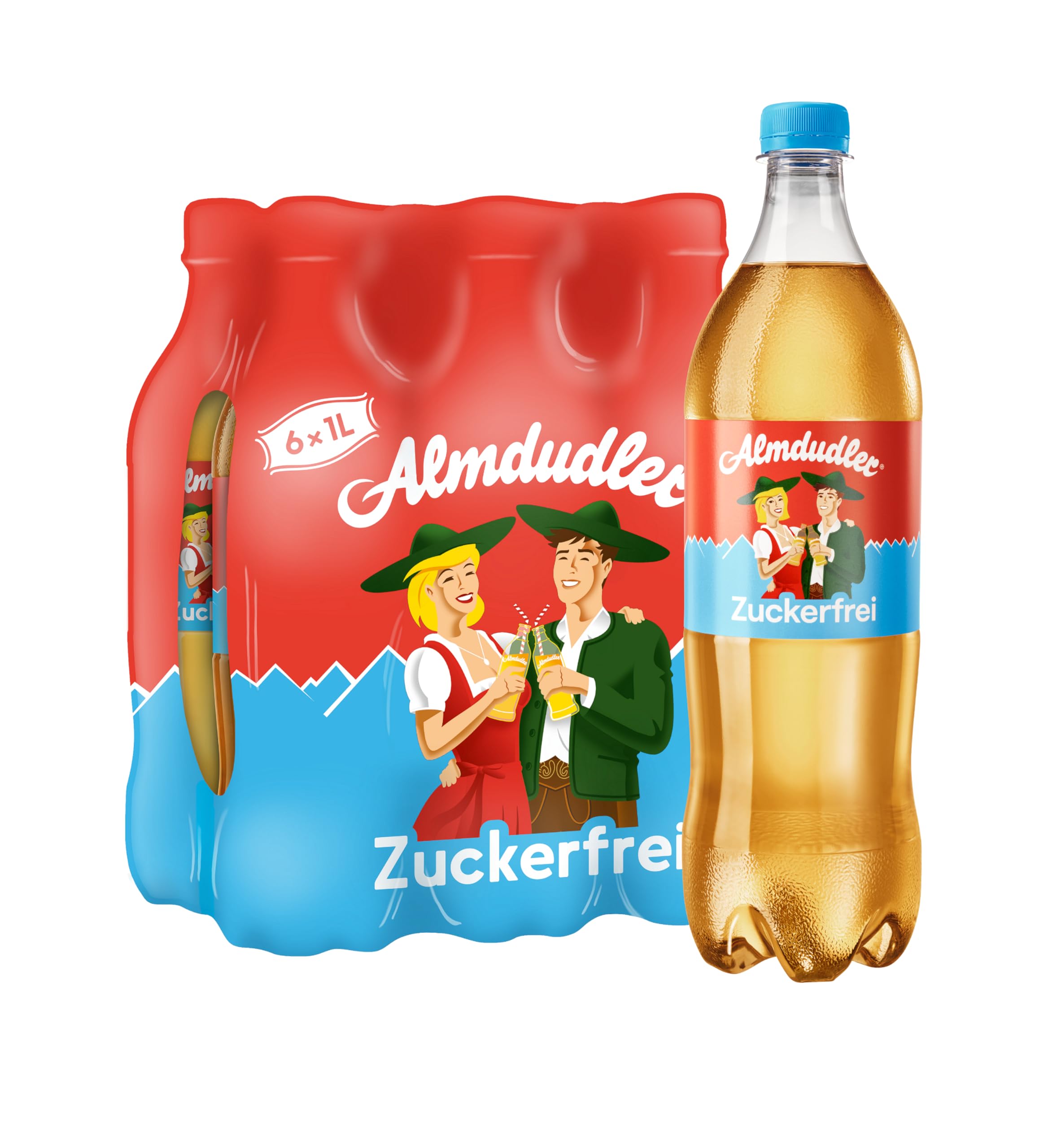 Almdudler Zuckerfrei Alpenkräuterlimonade Im Vorratspack (6 x 1 l) - Typischer Almdudler Alpenkräuter-Geschmack