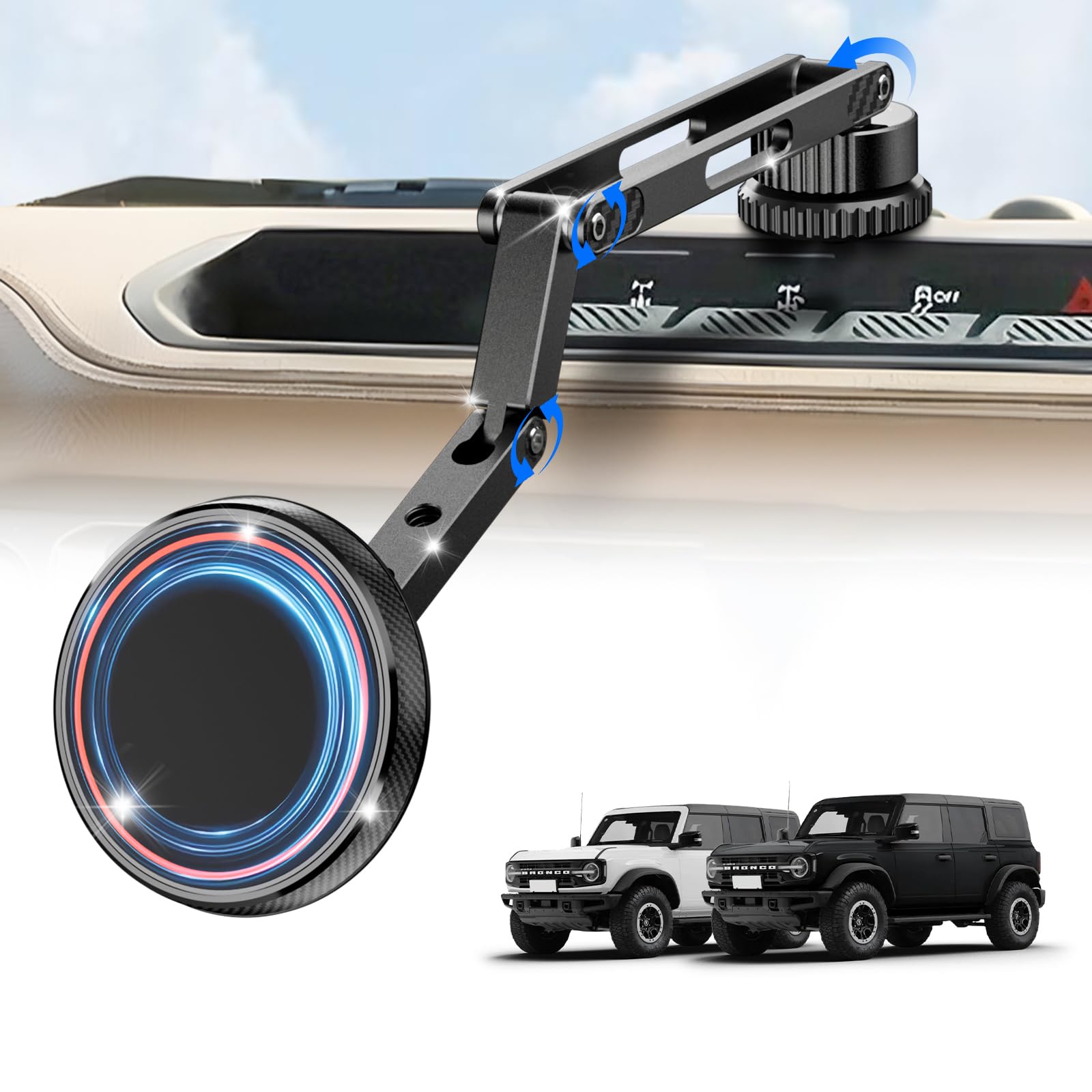 CloudValley Extended Ford Bronco Phone Mount 2021-2026 2/4 Door, Aluminum Alloy Magnetic Phone Holder, Off-Road Stable Anti-Shake No Drill Dash Mount, 360° Adjustable Bronco Accessories Fit All phones