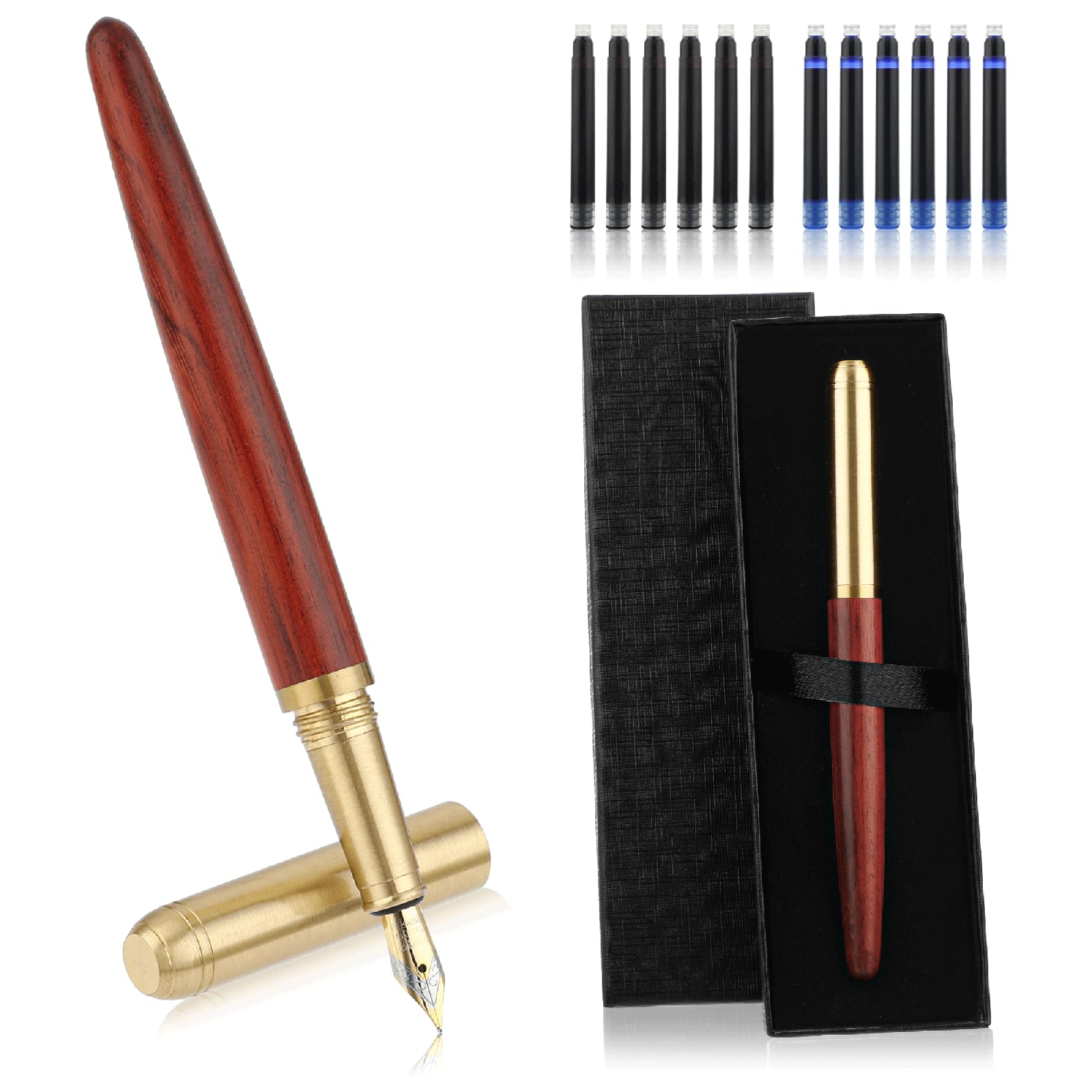 Amazon | Amaxiu 高級木製万年筆セット 細字ペン先 木製万年筆