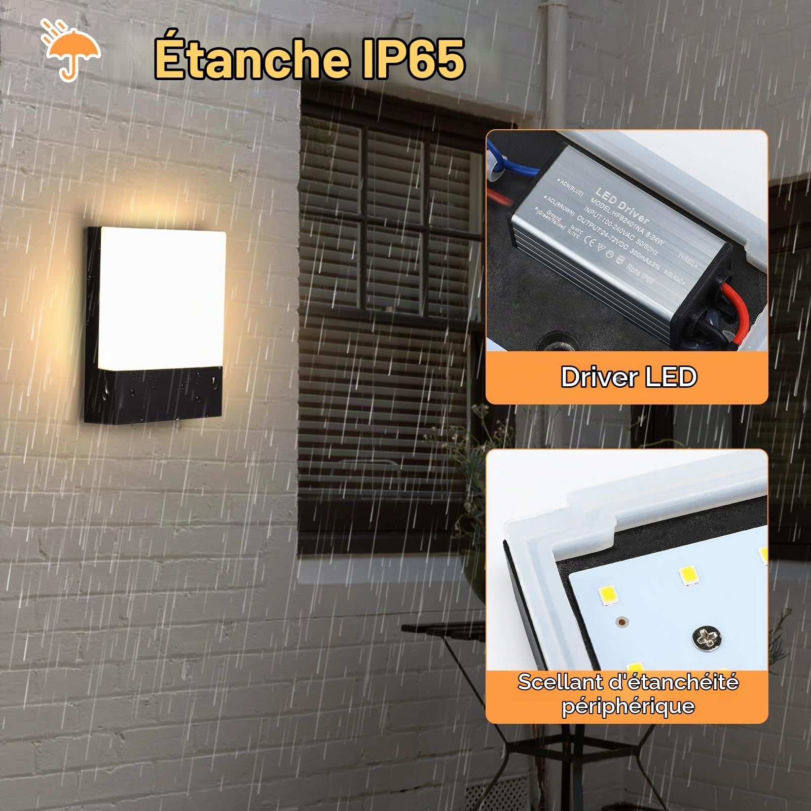 Lampe Murale 2.4G Contrôleur à distance APP, IP65 Imperméable Exterieur Applique Murale, LED Lampe de Mur avec 2700K-6500K Régulable Couleur Température pour Balcon, Jardin, Garage