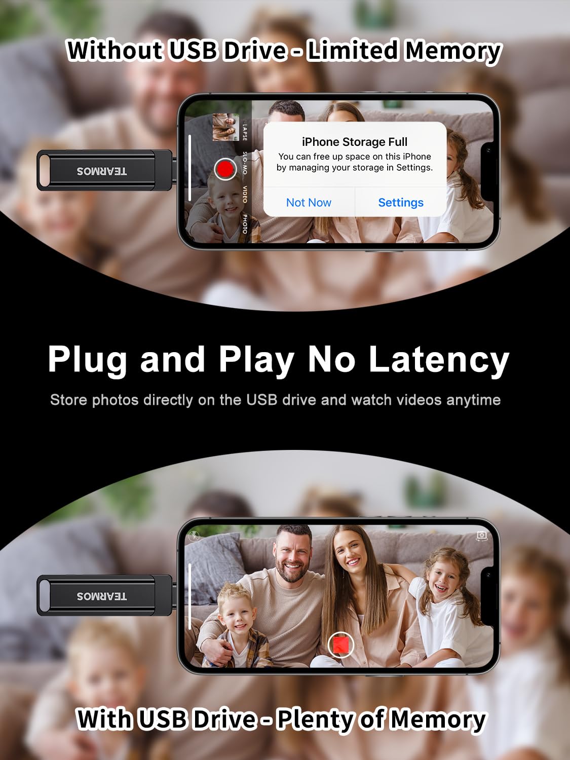 Chiavetta fotografica da 256 GB per iPhone, chiavetta di memoria per archiviazione di foto e video, compatibile con iPhone, iPad, Android, PC, Plug & Play, nessuna app richiesta (grigio)