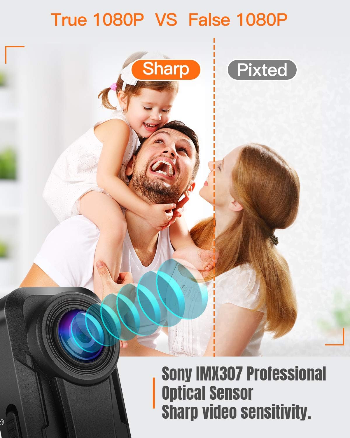 BOBLOV W1 Hidden Camera, True 1080P Small Body Camera, Personal Pocket Video Camera with Audio Loop Recording Time Stamps External Memory Up to 128GTwo Clips and Easy to Operation (32GB)