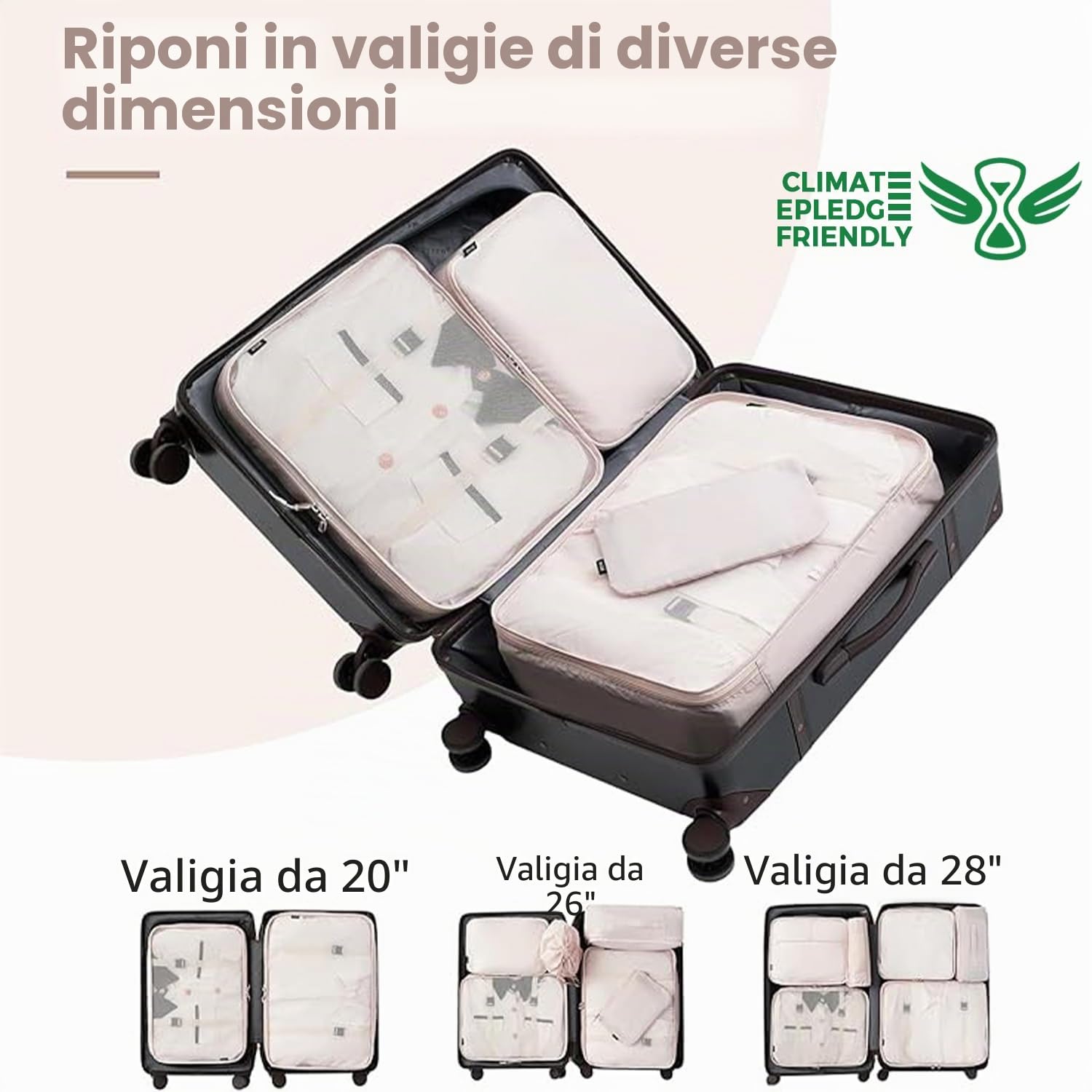 BAGAIL Set da 10 cubi da viaggio di varie dimensioni Organizer da viaggio per accessori da viaggio Bagaglio a mano Valigia - Crema