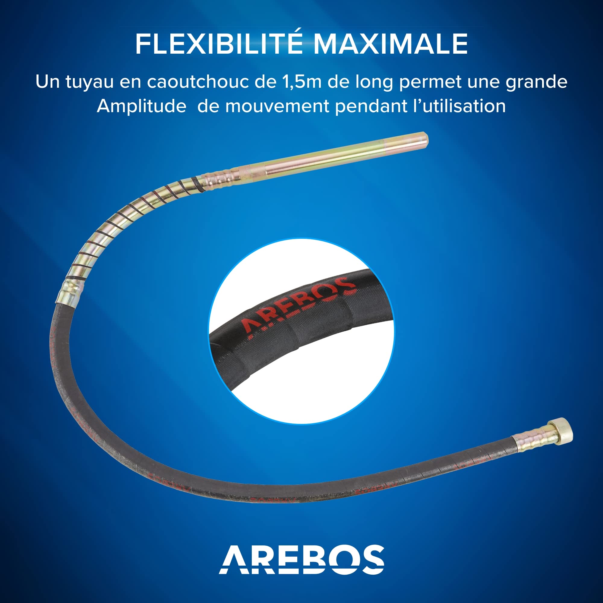 Arebos Vibrateur à Béton Interne Cylindrique Vibrante Pour Beton | 580W | 1,5m | Poignée Pistolet | Portable