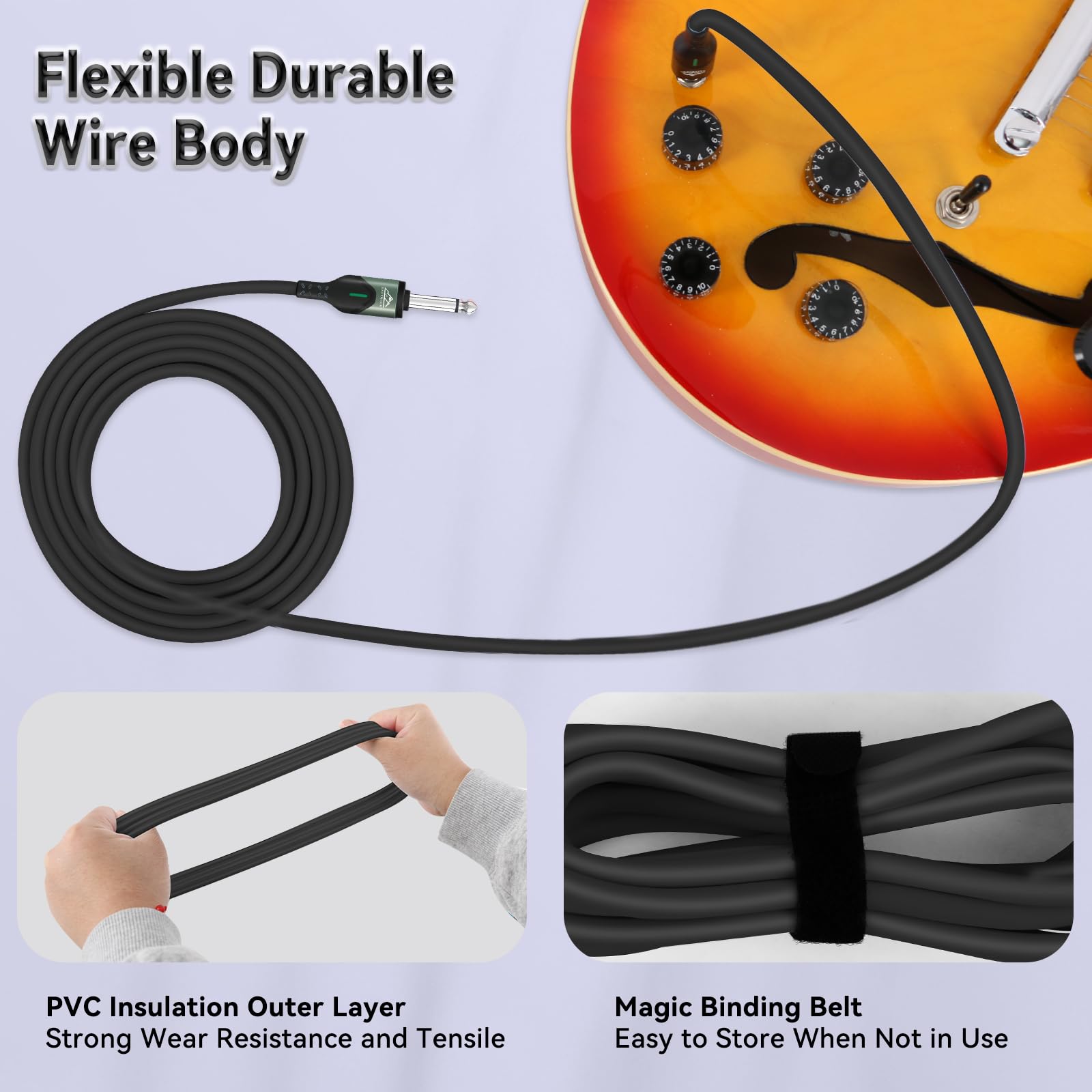 Cavo Chitarra EASTROCK 10 Piedi (3m) - Professionale TRS, Per Chitarra Elettrica, Basso E AMP