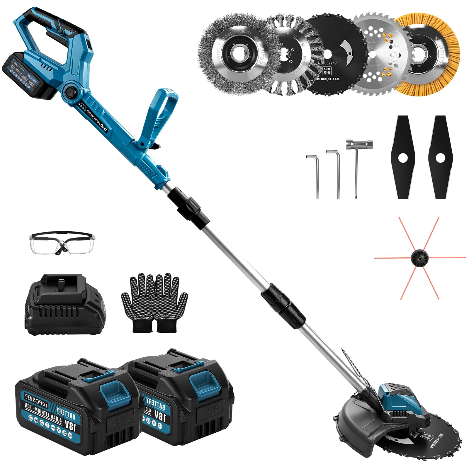 Decespugliatore a batteria da 1200 W, con 2 batterie e caricatore