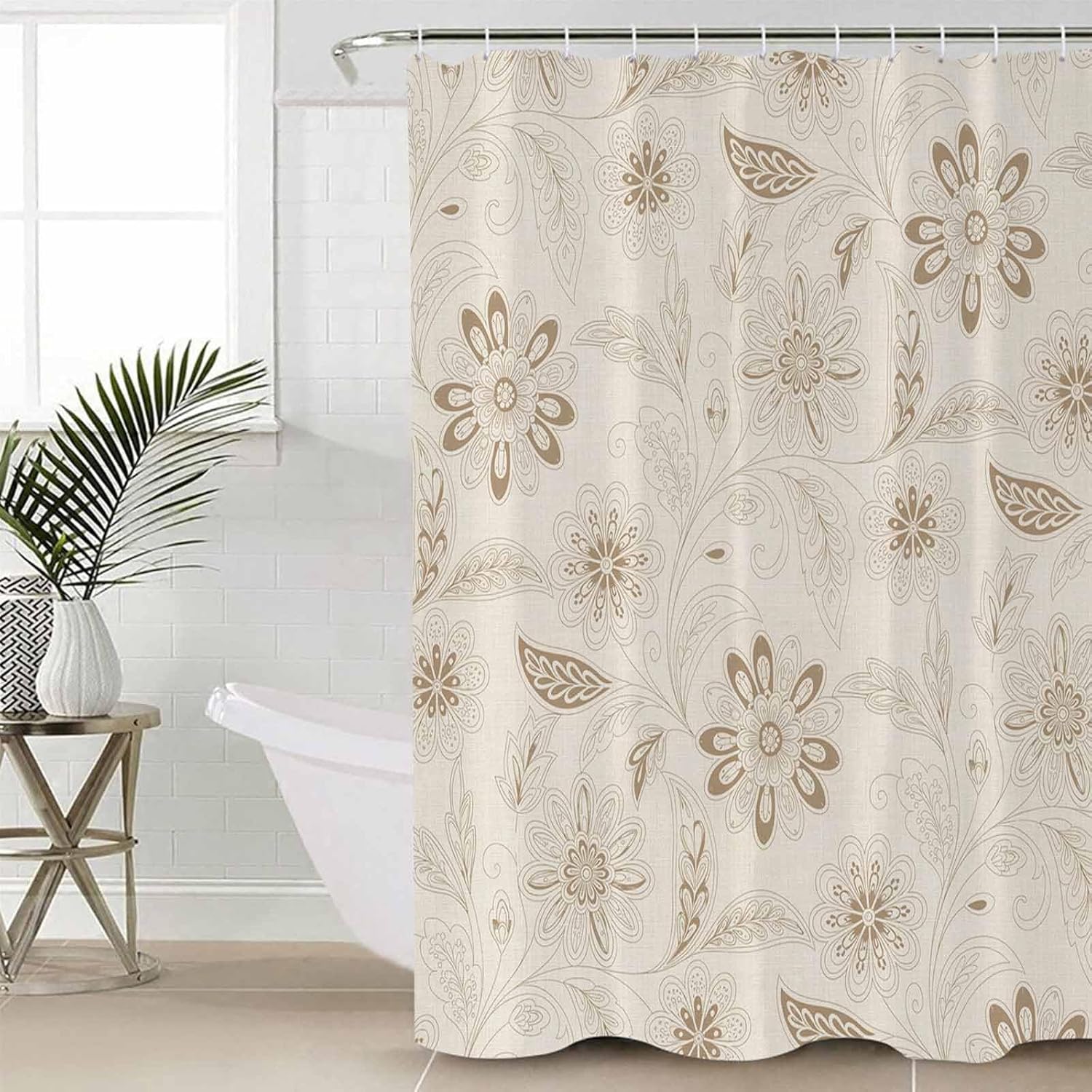 Paisley Khaki Shower Curtain Set with Hook 60" x 72",Boho Vintage Flower Traditional Tribal Washable Cloth Polyester Fabric Shower+Curtain,Bath Curtains for Bathroom,Showers,Bathtubs Decor Accessories