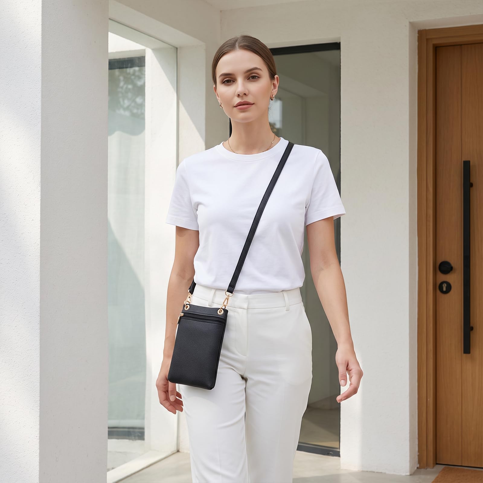 Torebka na telefon komórkowy, mała torba na telefon ze skóry PU, z paskiem crossbody, portfel na telefon crossbody, torebka na zakupy na zewnątrz, czarna