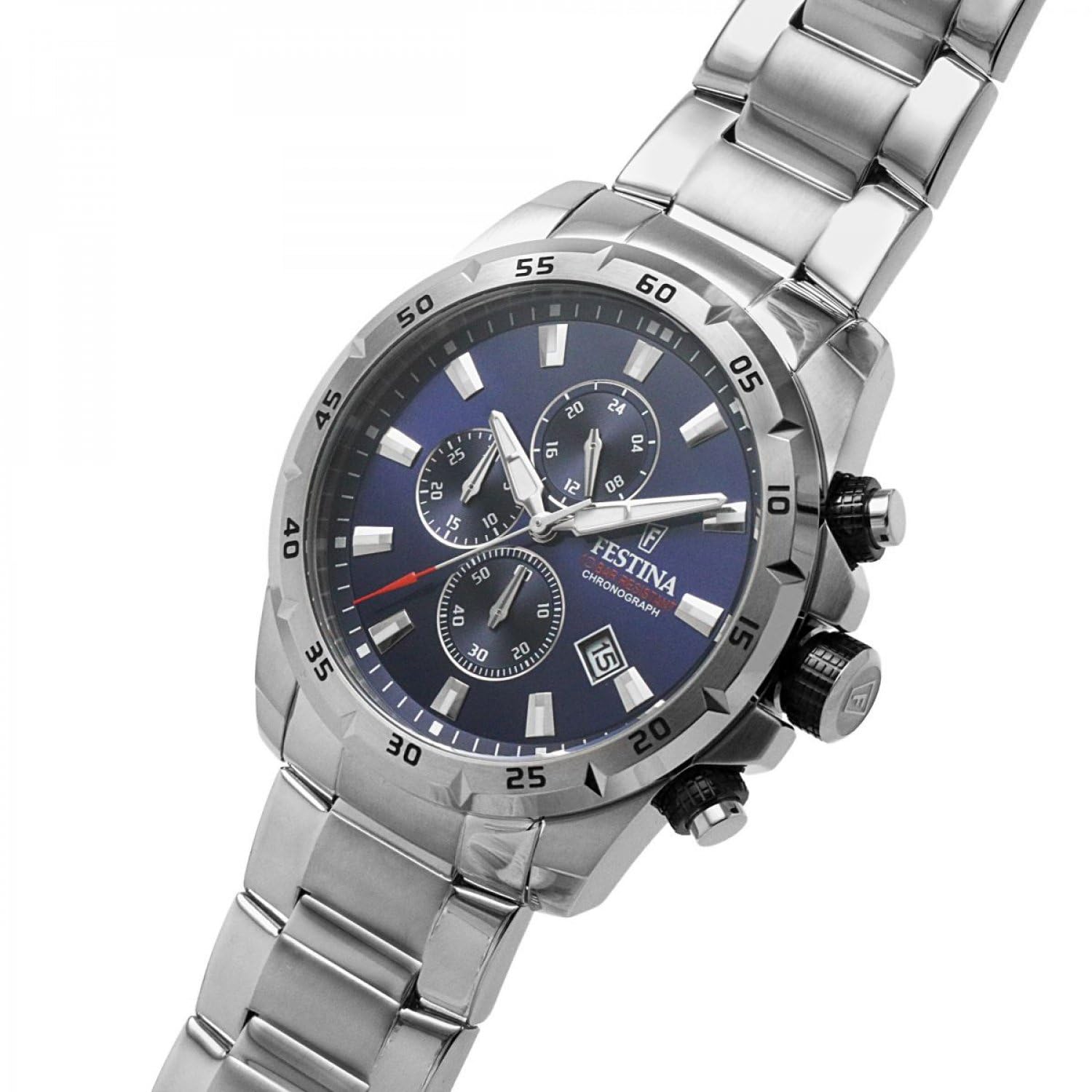 Festina Herrenuhr Analog aus Edelstahl 316l F20463/2 | Quarzwerk, Chronograph, Kalender, Widerstandsfähiges Mineralglas