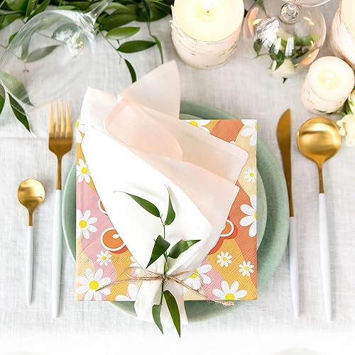 Miniatura 4 de AnyDesign Paquete de 100 servilletas de papel hippie desechables con diseño de margaritas bohemias y florales para postres y cenas, suministros