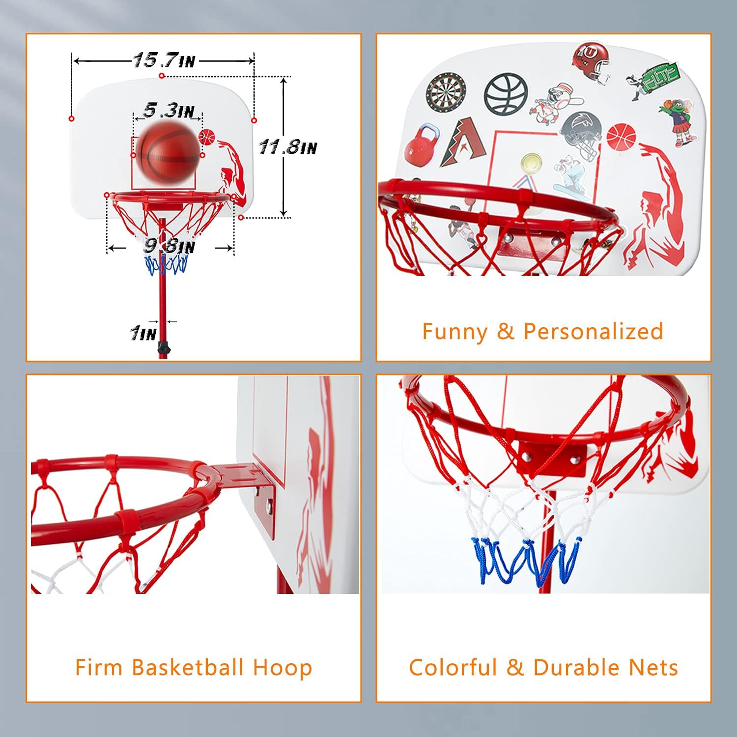 Kids Basketball Hoop Stand Adjustable Height 3.2 ft -5.9 ft Indoor Basketball Hoop with Stickers Outdoor Toys Outside Yard Backyard Games Mini Hoop Basketball Goal Gifts for 3 4 5 6 7 8 Years Old: Toys & Games