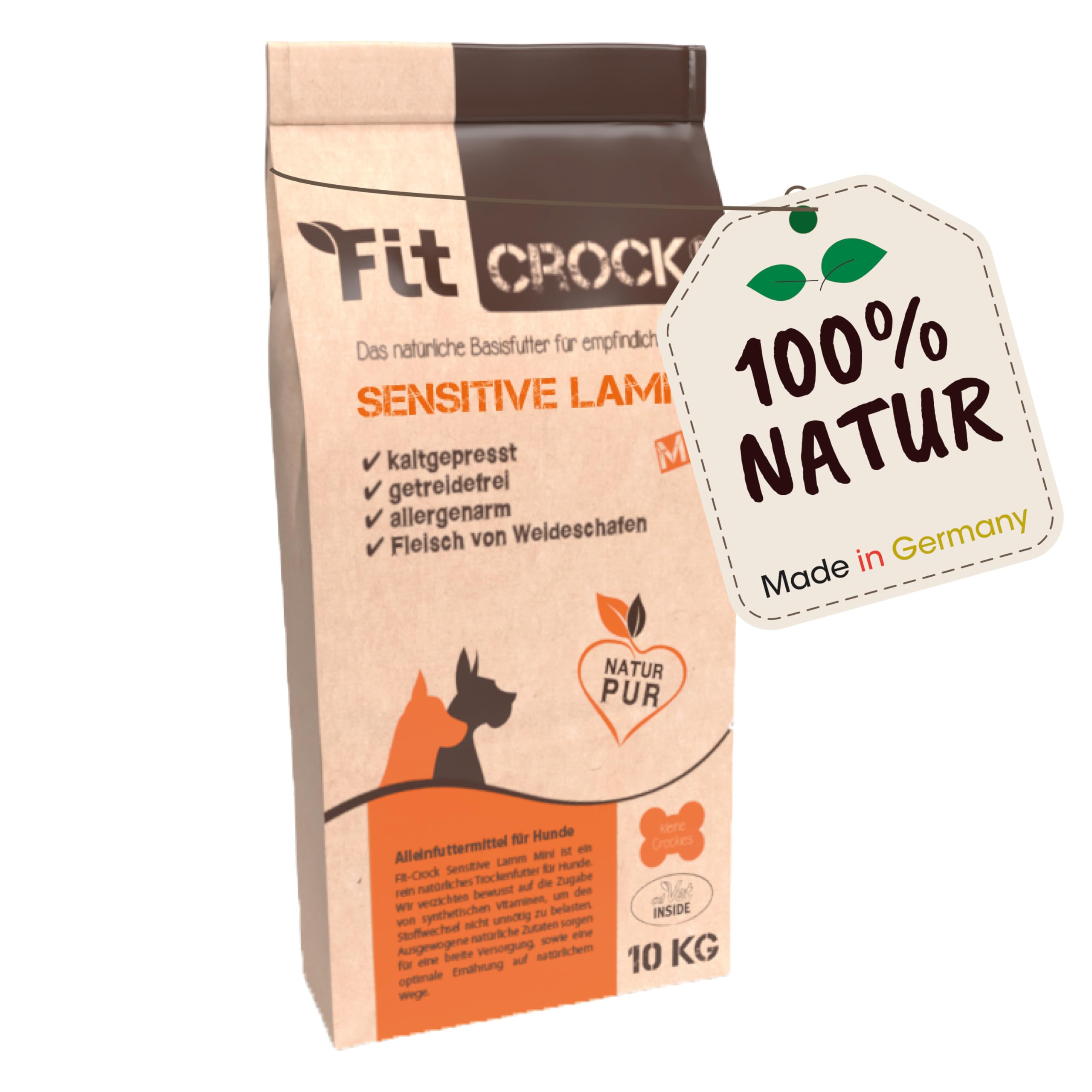 cdVet Fit-Crock Hundefutter trocken Sensitive Lamm Mini 10 kg, getreidefrei