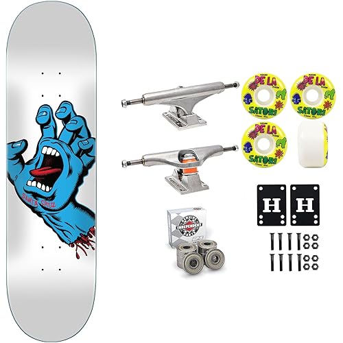 Santa Cruz Professional Skateboard Complete with Independent Trucks, Satori Wheels, Independent Bearings, Mounting Hardware, and Risers - Premium Assembly Kit