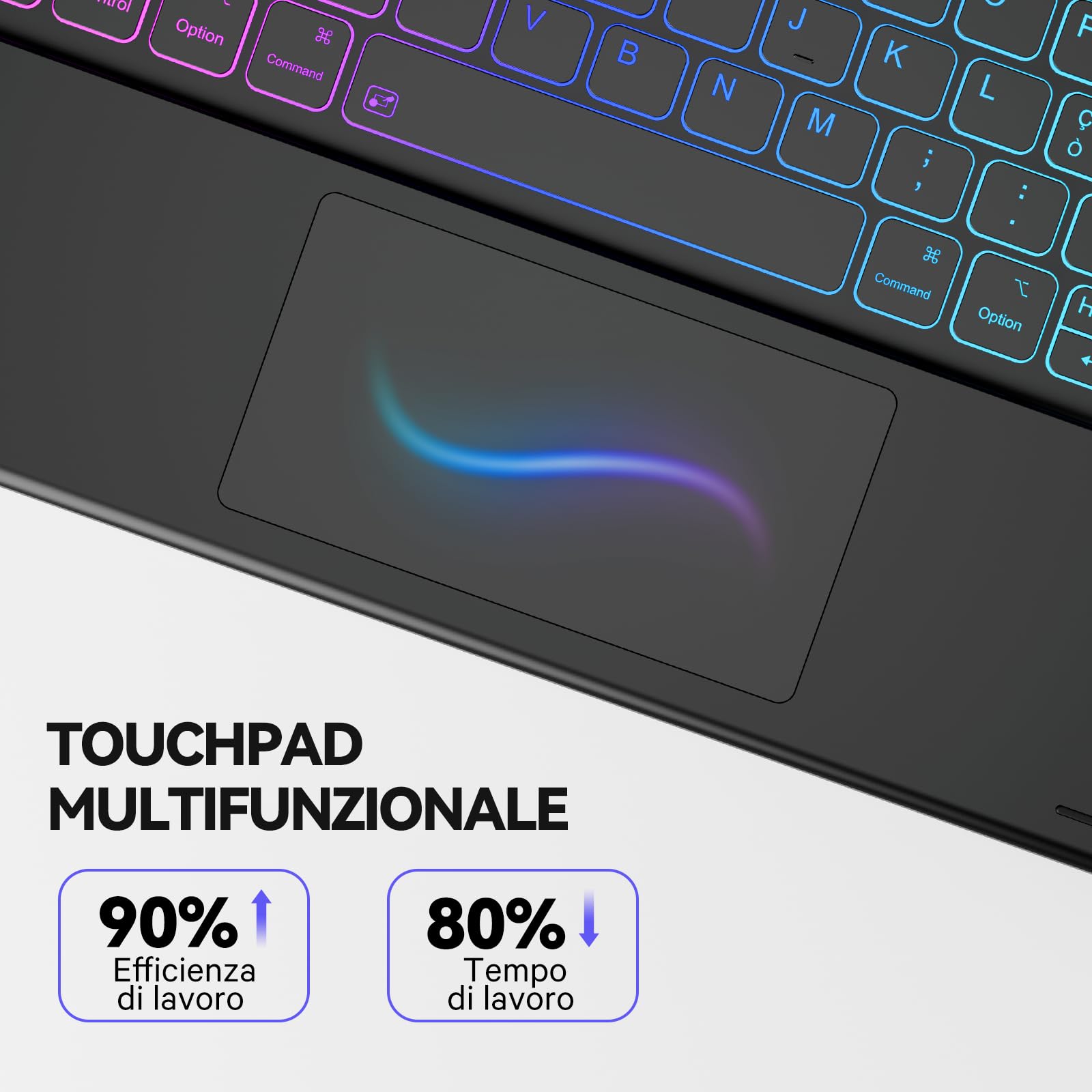 CHESONA Custodia con Tastiera iPad Air 13, 3 Zone 7 Colori Retroilluminate, Cover Tastiera per iPad Pro 12,9 con Trackpad, 2 Canali BT, Magnético Tastiera per iPad Pro 12,9 (6a/5a/4a/3a Gen), Nero