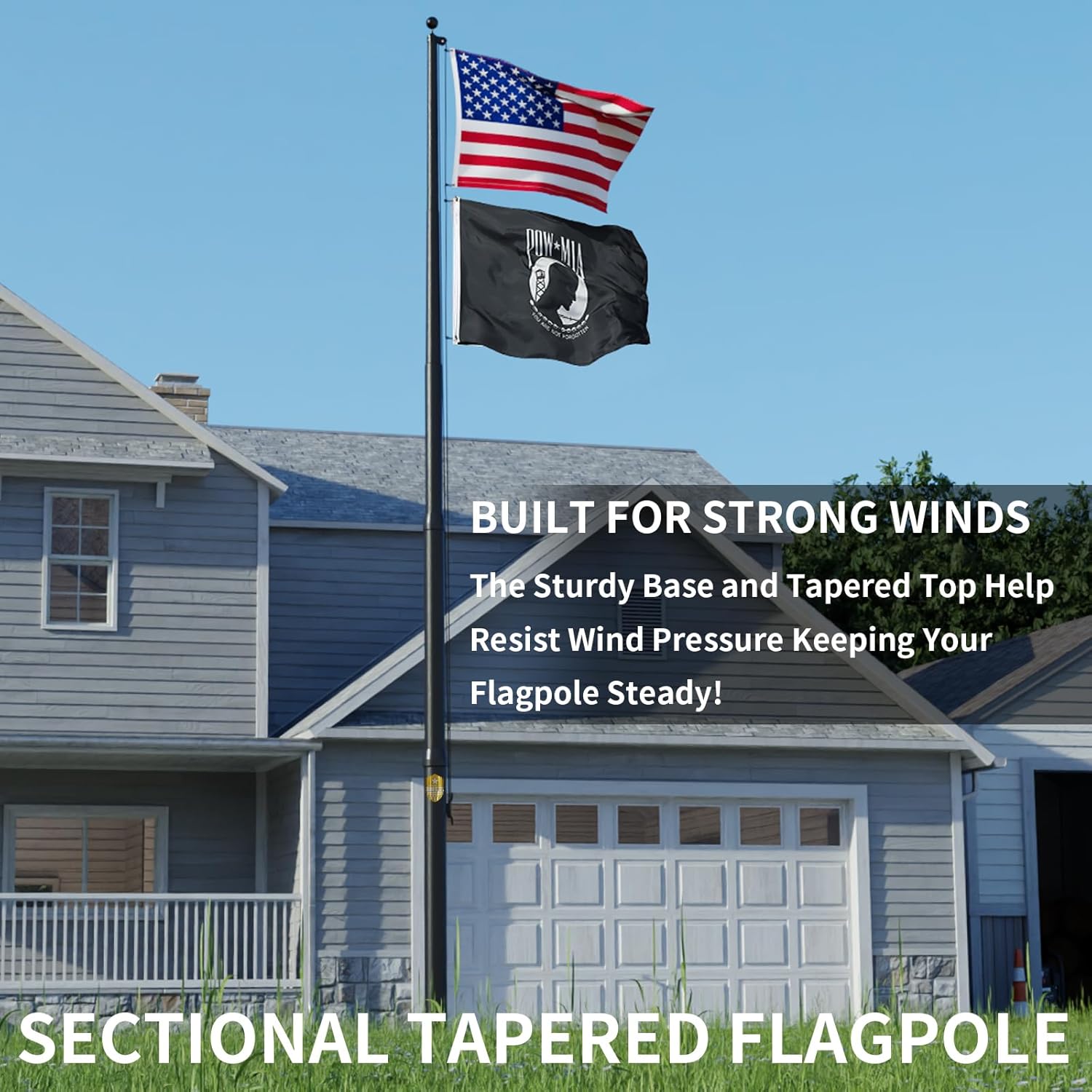 20FT Heavy Duty Flag Pole – Tapered Design,2.4" Bottom Tube,100MPH Wind-Tested,Aluminum Residential Flagpole Kit with USA Flag & Complete Hardware | Great for Patriotic Displays & Gift Giving