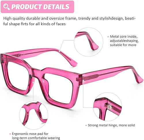 Miniatura 4 de DOOViC Gafas de lectura cuadradas de moda para mujer, bloqueo de luz azul, lectores de computadora, 2.00 de fuerza