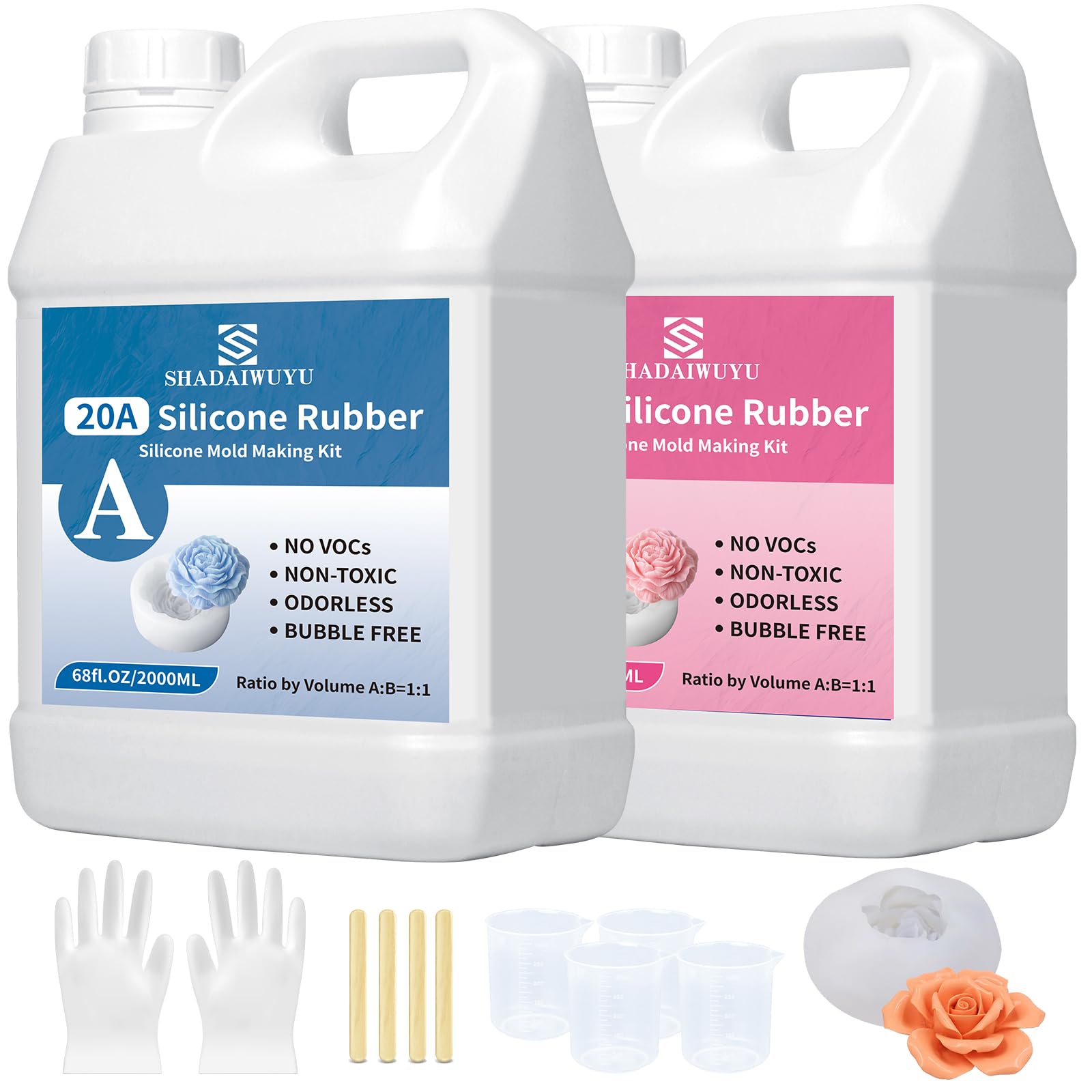 Silicone pour Moulage 20A,4000ml Silicone Liquide Transparent, Mélanger 1:1 de Caoutchouc Silicone à Séchage Rapide pour les Moulage,Savons Artisanaux, Bougies, Moules en Résin