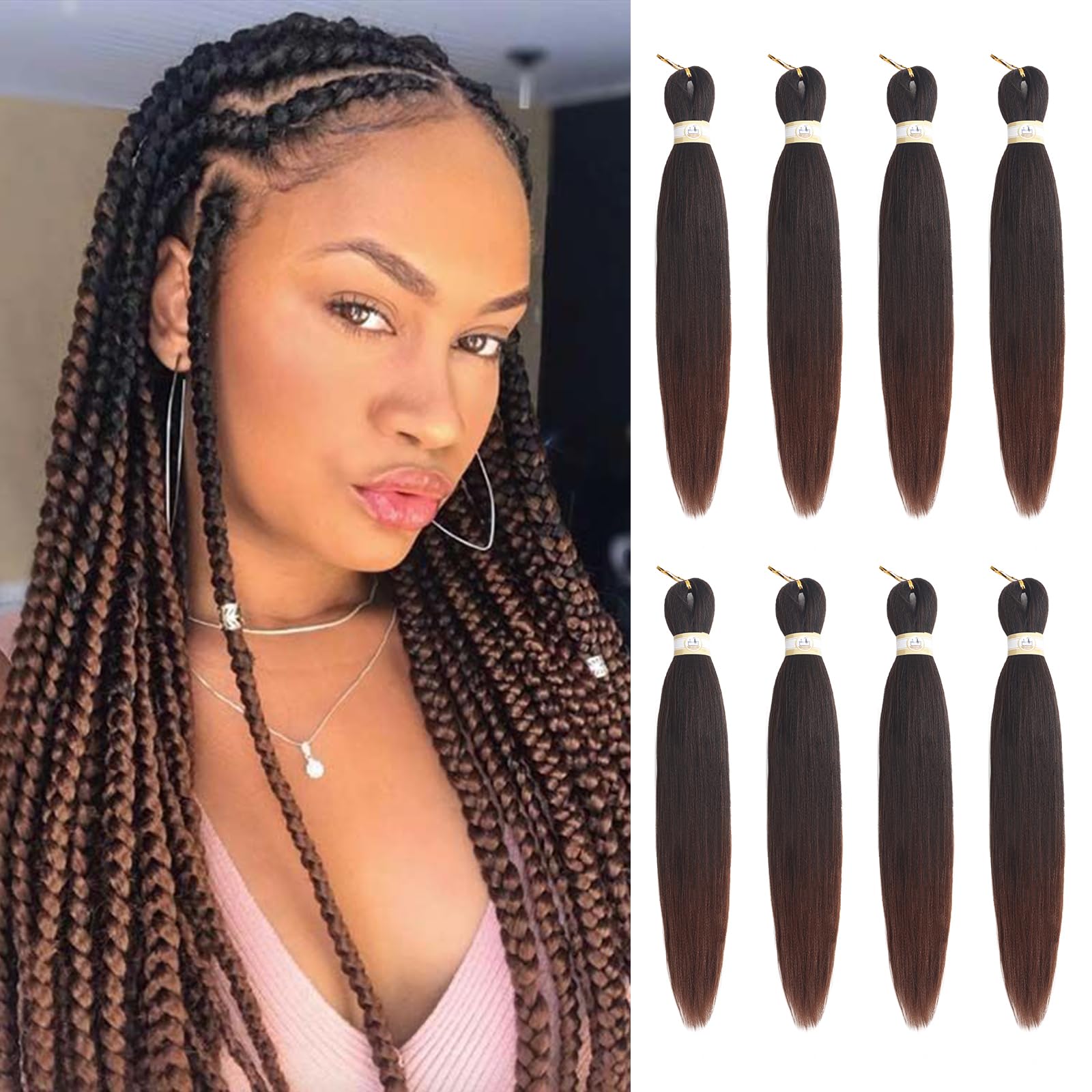 Beyond Beauty Braiding Hair pre stretched, Braids Synthetic Fiber Ombre Yaki Texture, Natural Easy Twist Braids Crochet Hair Hot Water Setting hair