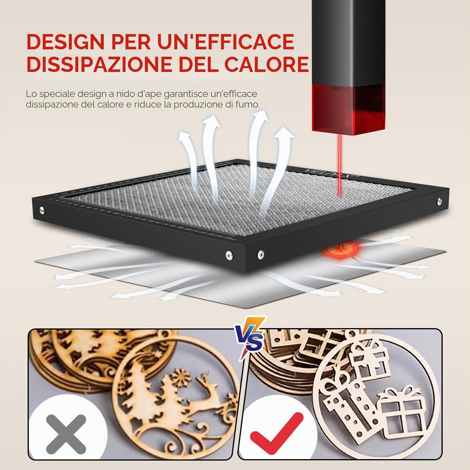 Tavolo a Nido d'Ape 500x500mm per Incisore Laser, Piattaforma di Lavoro Laser con Piastra in Alluminio, Rapida Dissipazione del Calore e Protezione Tavolo