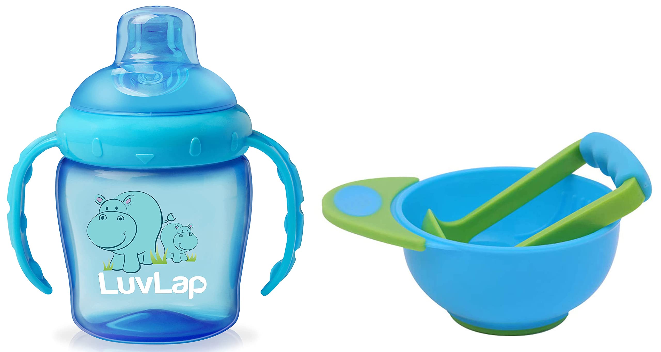 Luvlap Hippo Sipper Blue & LuvLap Baby Food Grinding Cum Feeding Bowl, Portable Baby Food Masher & Serving Bowl for Baby weaning Food Preparation (Green & Blue)-image-36