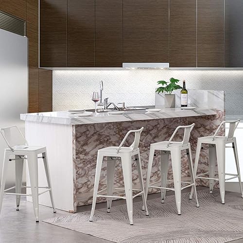 Miniatura 8 de Andeworld Juego de 4 taburetes de bar de altura de mostrador, taburetes de bar industriales de metal con respaldo (30 pulgadas, blanco)